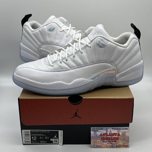 Size 12 - Jordan 12 Retro Low Easter white icy, blue leather suede, shiny new