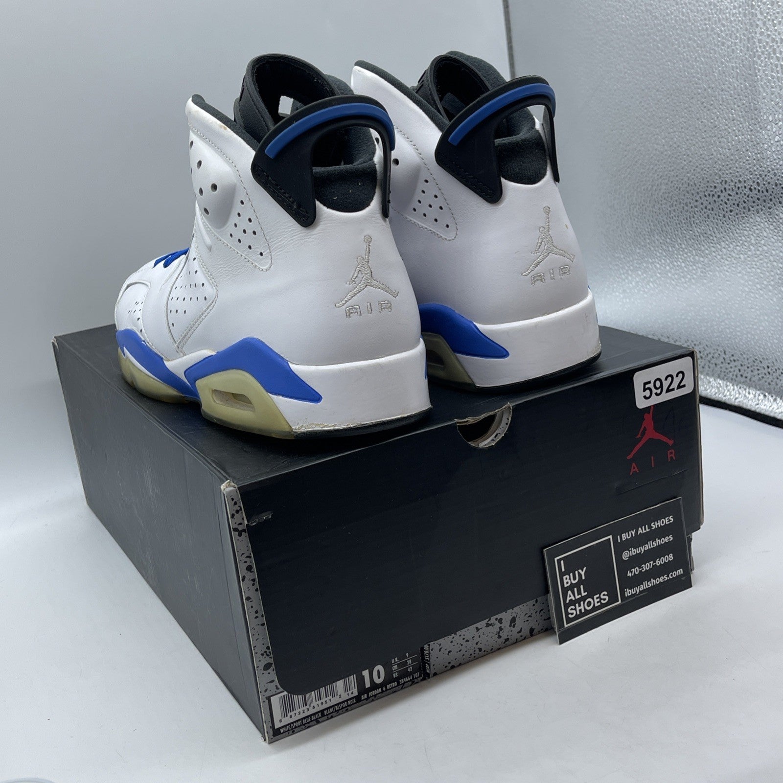 Size 10 - Air Jordan 6 Retro 2014 Sport Blue White Leather (384664-107)