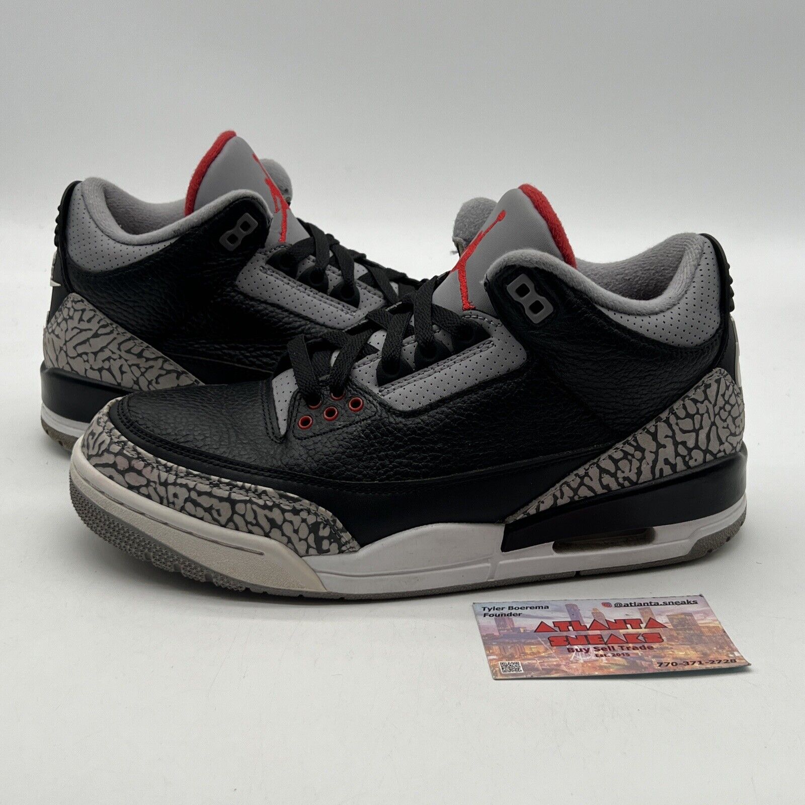 Size 8 - Jordan 3 Retro OG Mid Black Cement Grey Leather Red (854262-001)