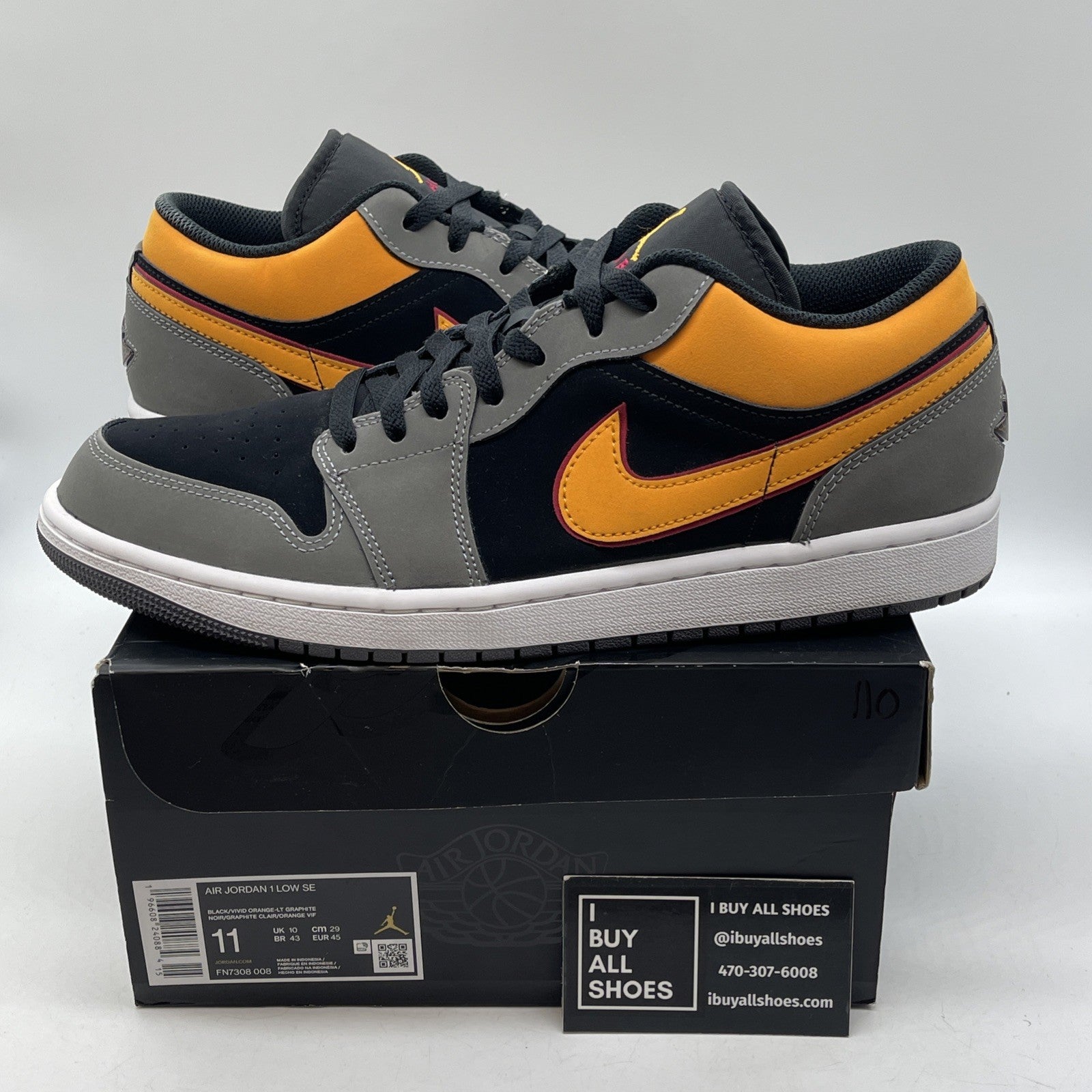 Size 11 - Air Jordan 1 SE Low Vivid Orange Black Grey Suede (FN7308-008)