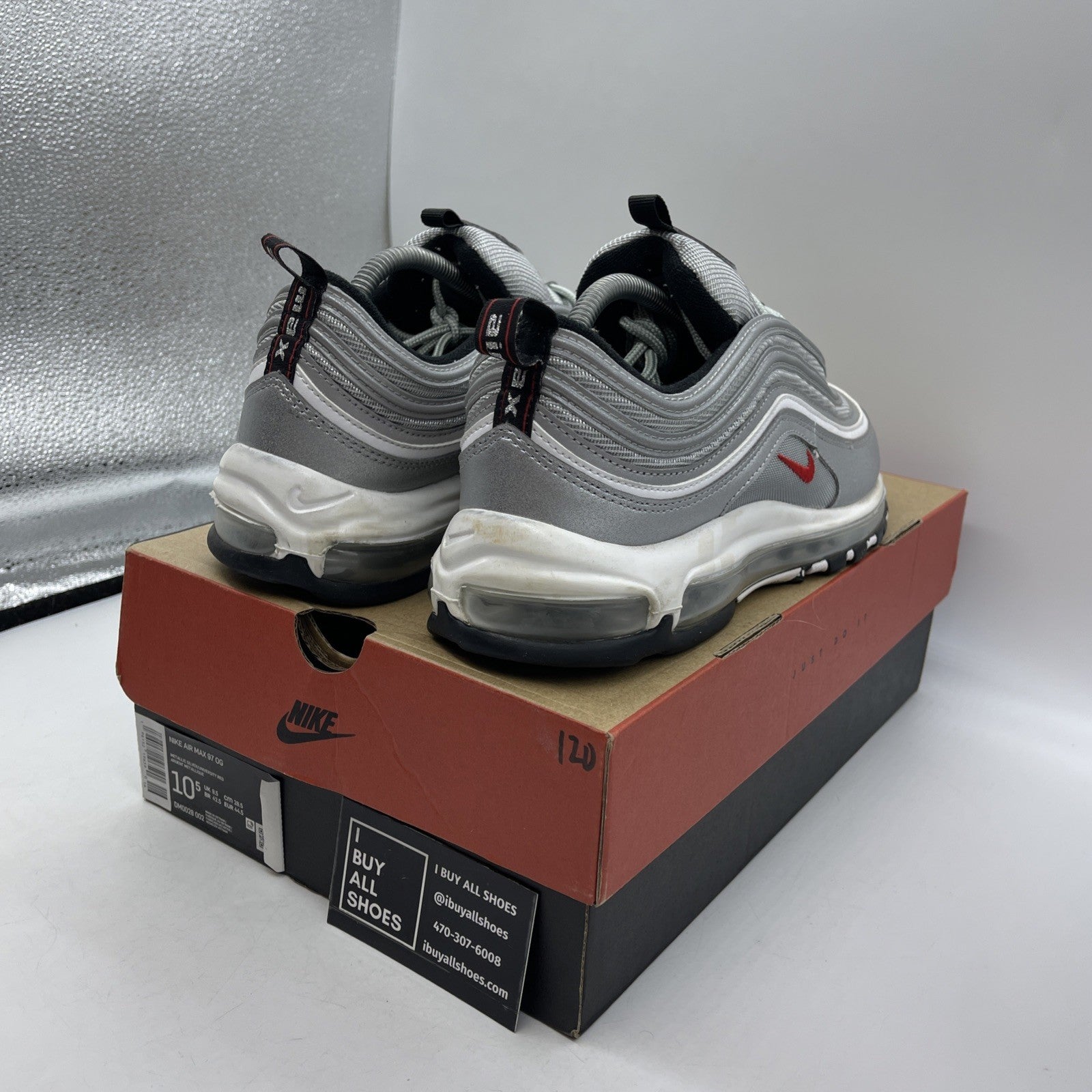 Size 10.5 - Nike Air Max 97 OG Silver Bullet Grey White Leather (DM0028-002)