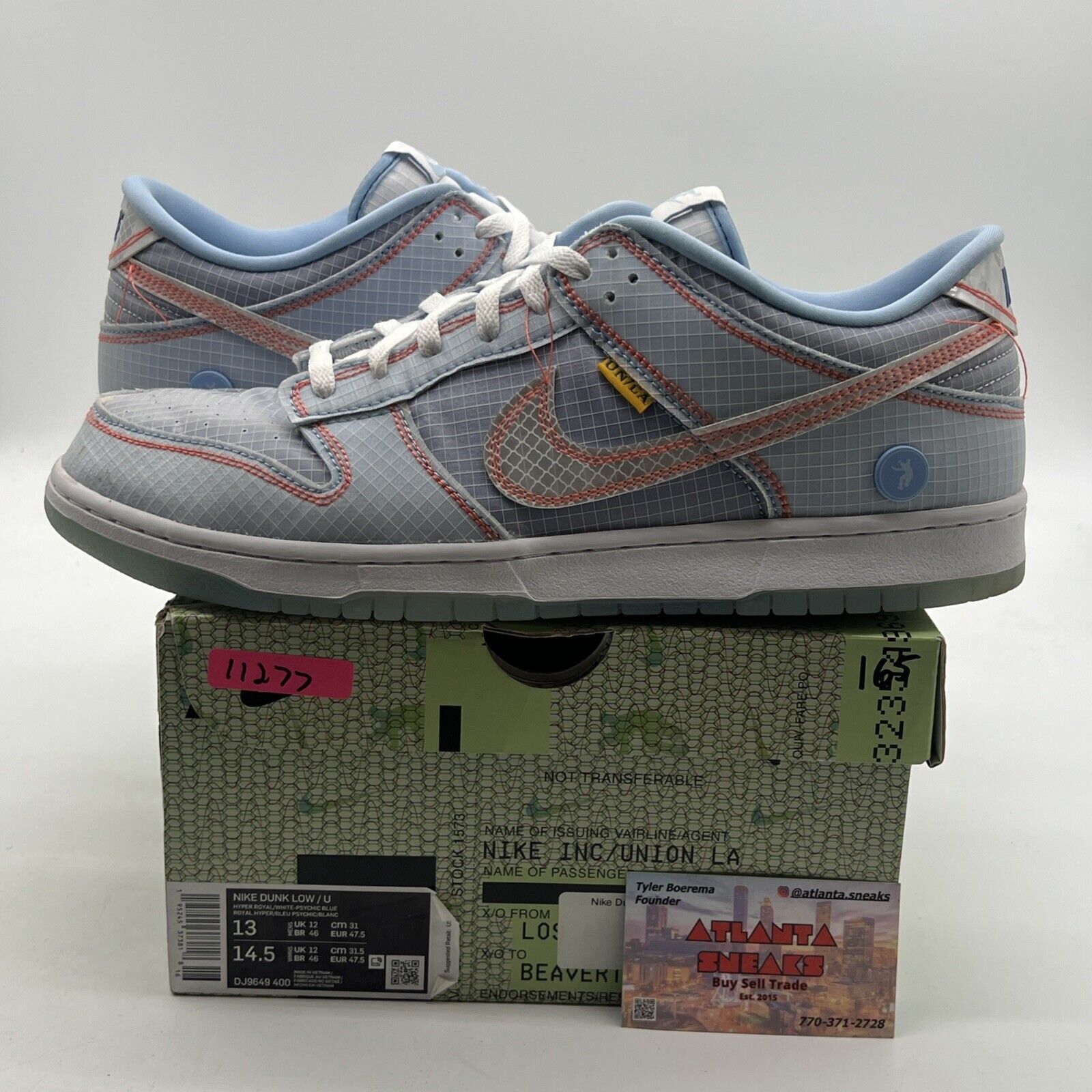 Size 13 - Nike Dunk Low x Union LA Passport Pack - Argon (DJ9649-400)