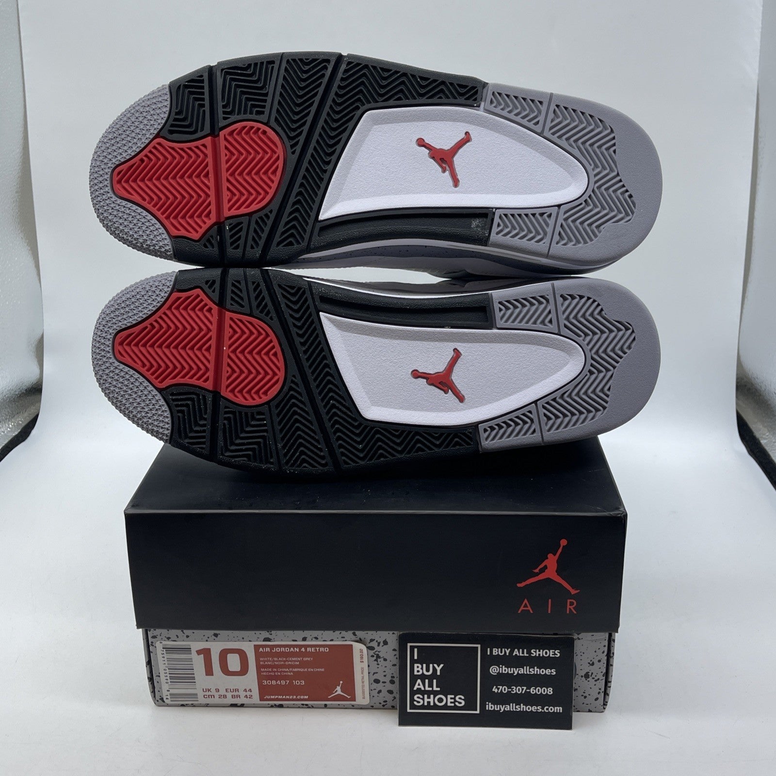 Size 10 - Jordan 4 Retro Cement 2012 Black White Leather (308497-103)