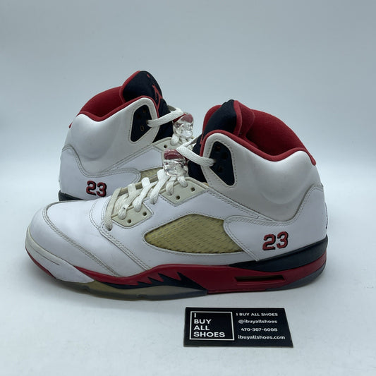 Size 10.5 - Air Jordan 5 Retro 2013 Fire Red White Black Leather (136027-120)