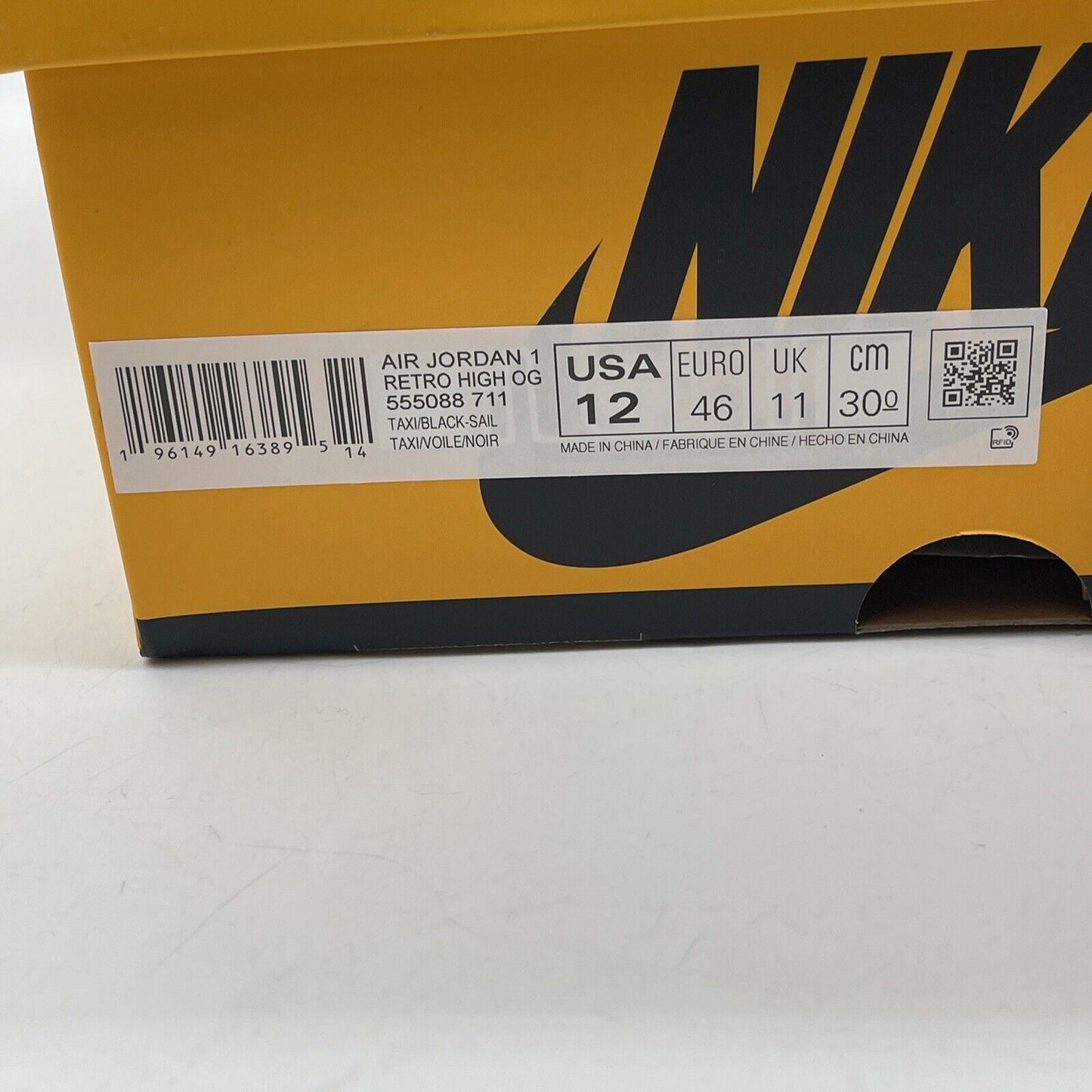Size 12 - Jordan 1 Retro OG High Yellow Toe White Black Leather (555088-711)