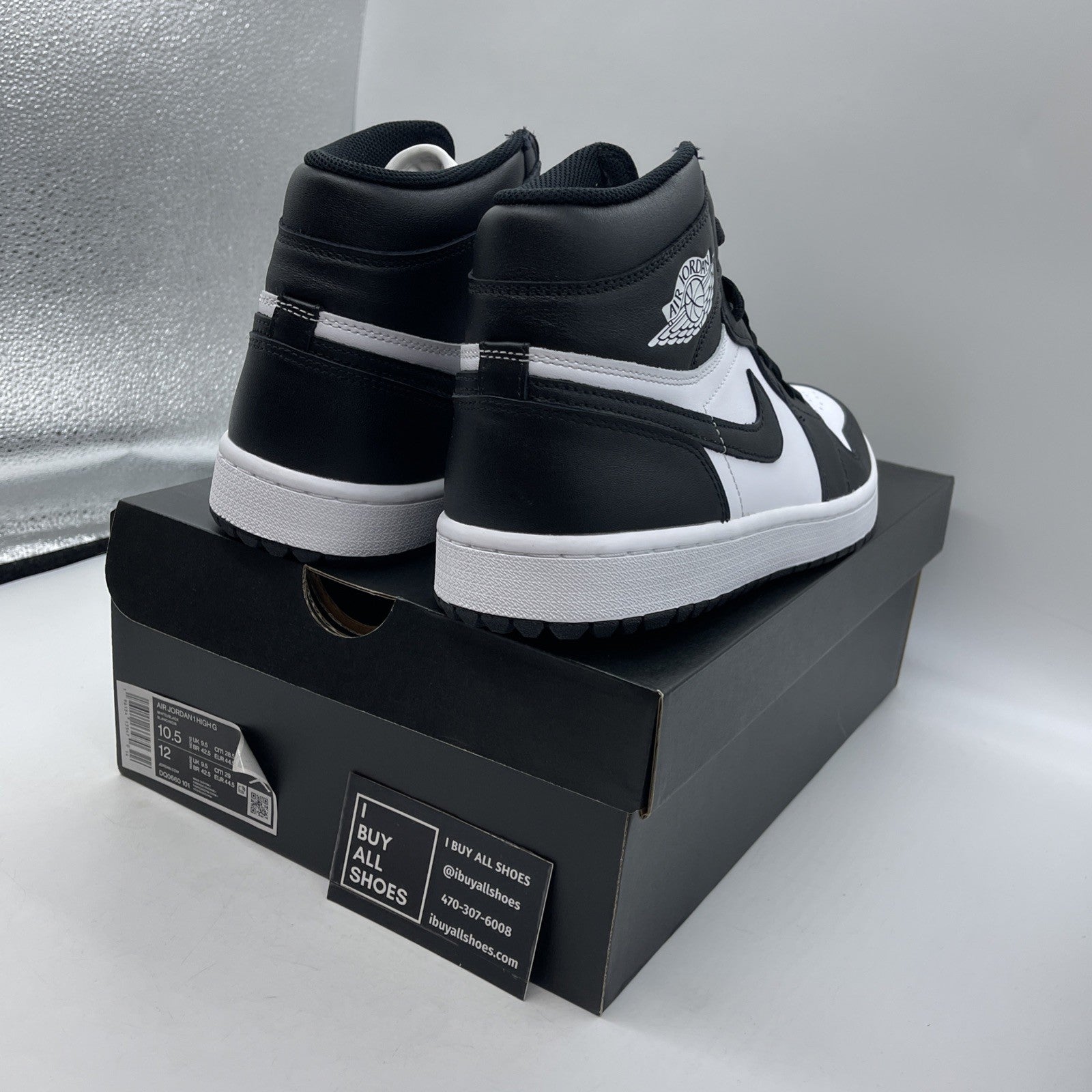 Size 10.5 - Air Jordan 1 High Golf Panda Black White Leather (DQ0660-101)