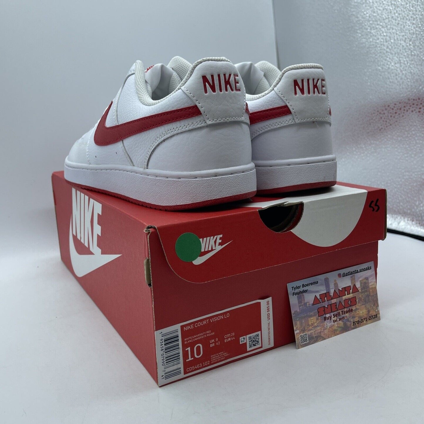 Size 10 - Nike Court Vision Low White University Red White Leather (CD5463-102)