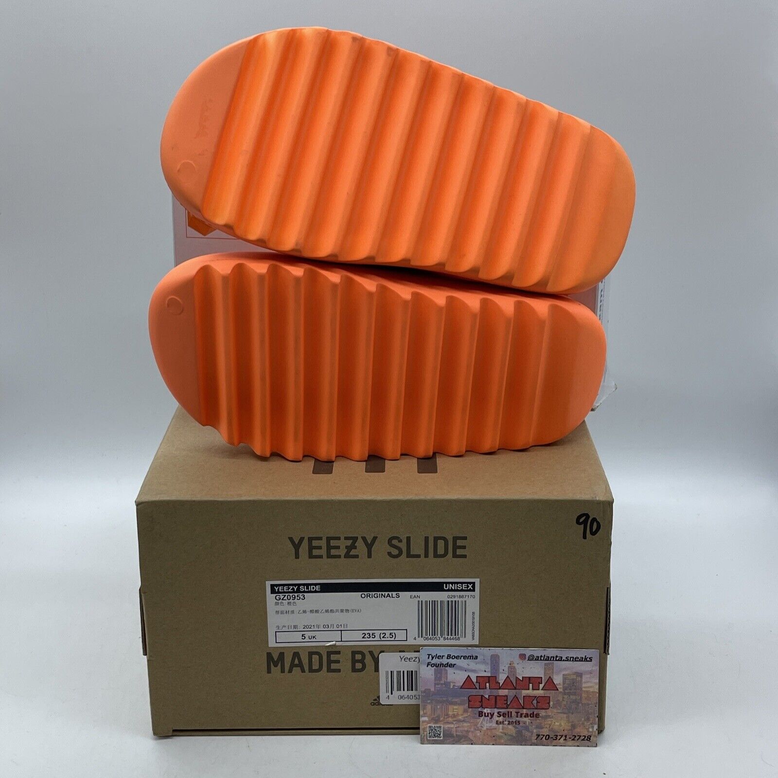 Size 5 - Yeezy Slide Sandals Men's Size 7 Enflame Orange Leather (GZ0953)