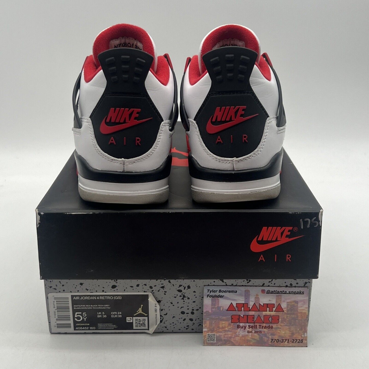 Size 5.5Y - Jordan 4 Retro OG Mid Fire Red Black White Leather (408452-160)