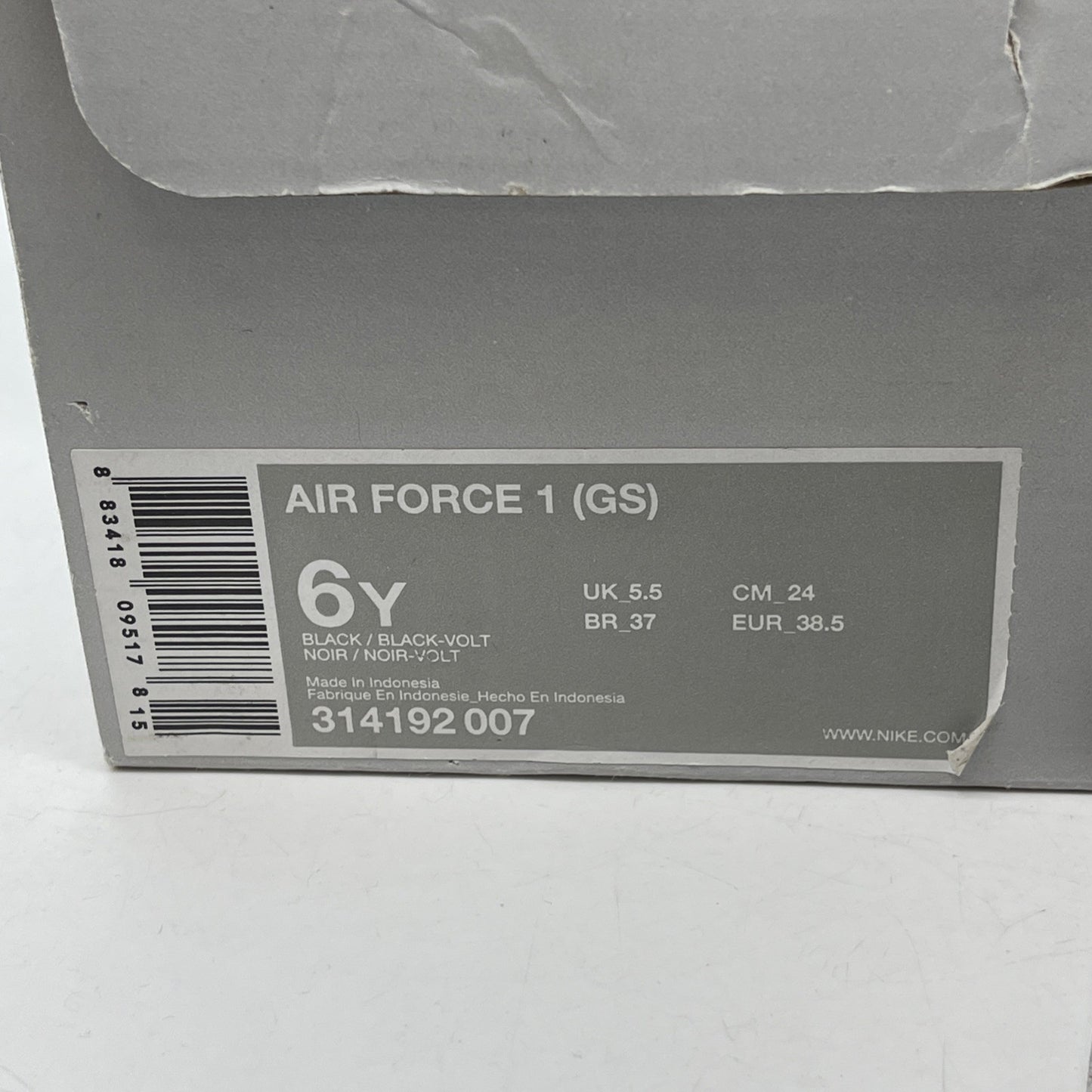 Size 6Y - Nike Air Force 1 Black Volt GS Kids Sneakers Neon Green (314192-007)
