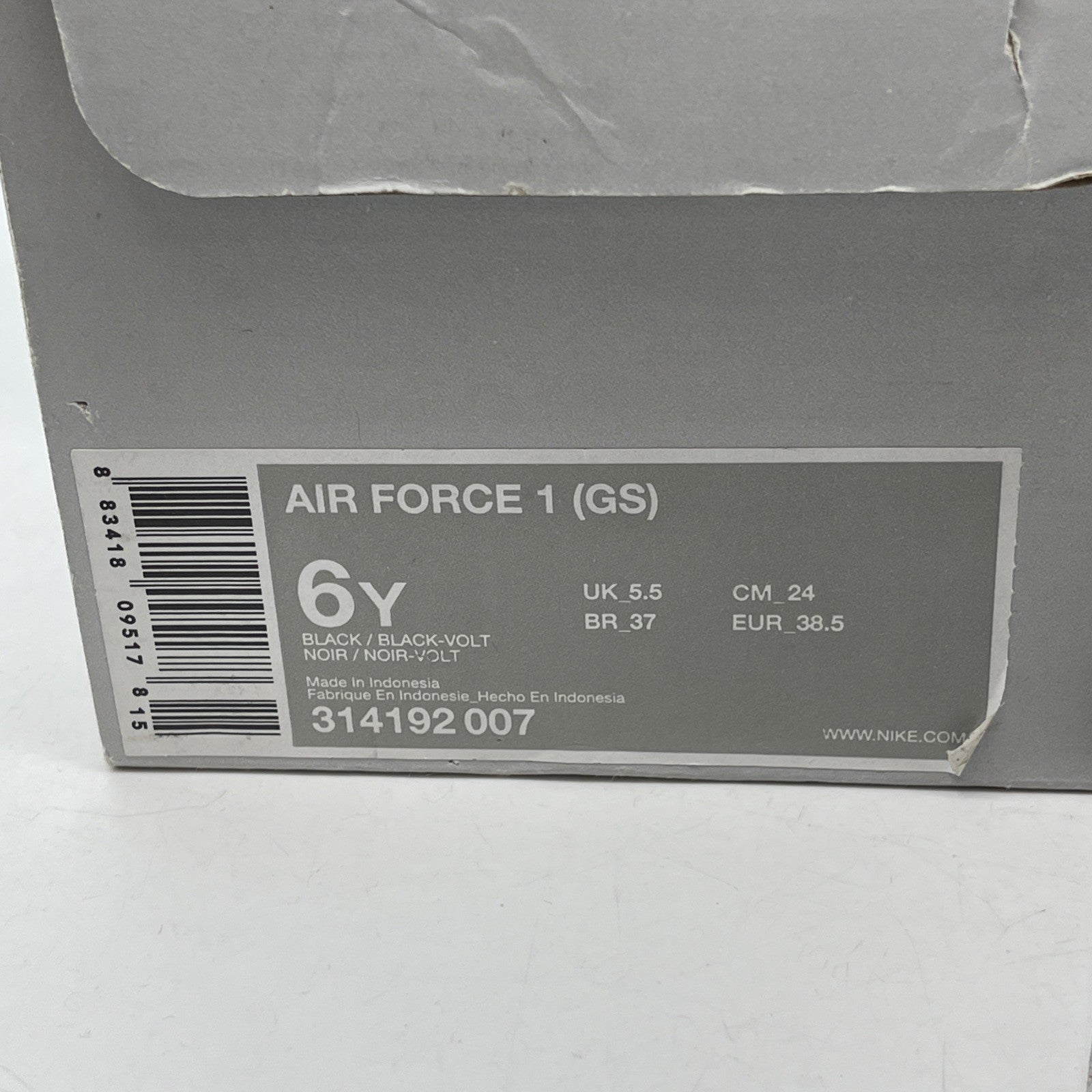 Size 6Y - Nike Air Force 1 Black Volt GS Kids Sneakers Neon Green (314192-007)