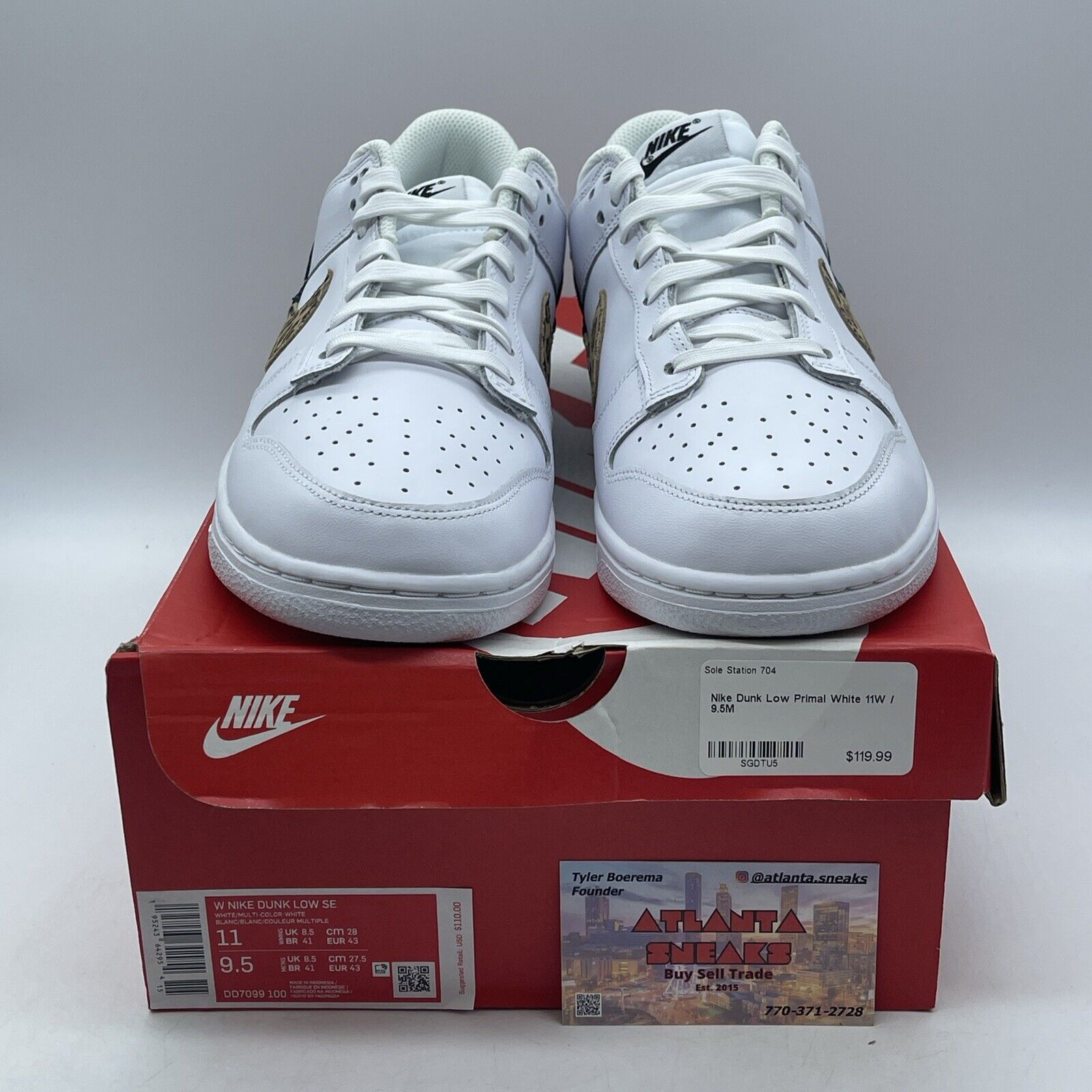 Size 11W - Nike Dunk SE Low Primal White Black White Brown Leather (DD7099-100)