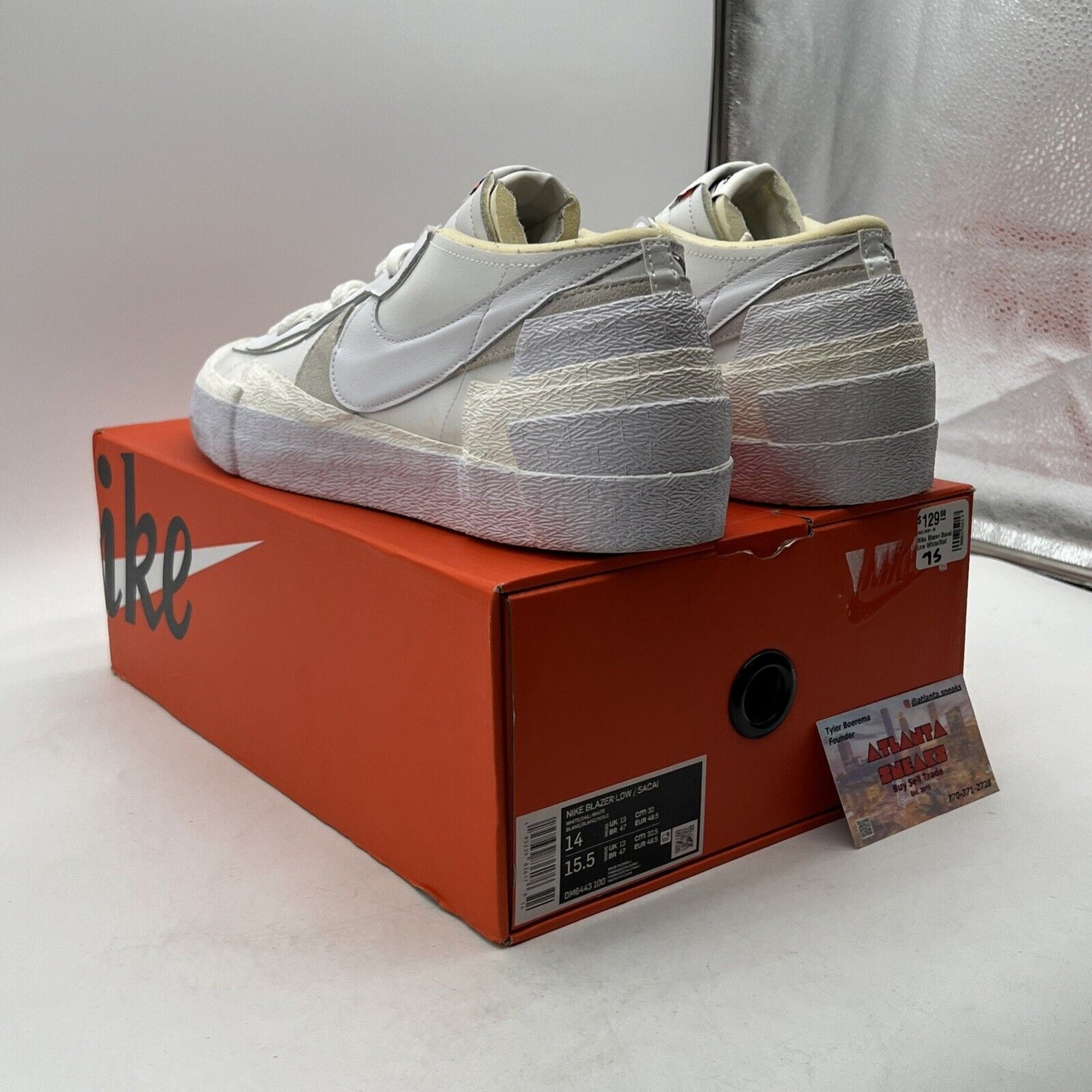 Size 14 - Nike sacai x Blazer Low White Patent (DM6443-100)