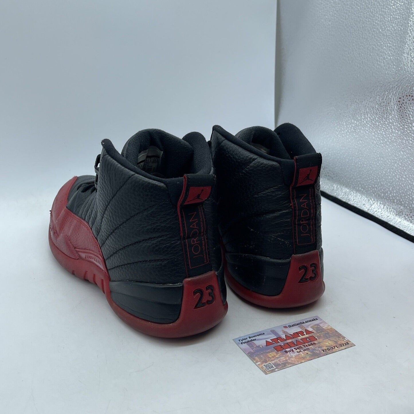 Size 10.5 - Jordan 12 Retro Mid Flu Game Black Red Leather (130690-002)