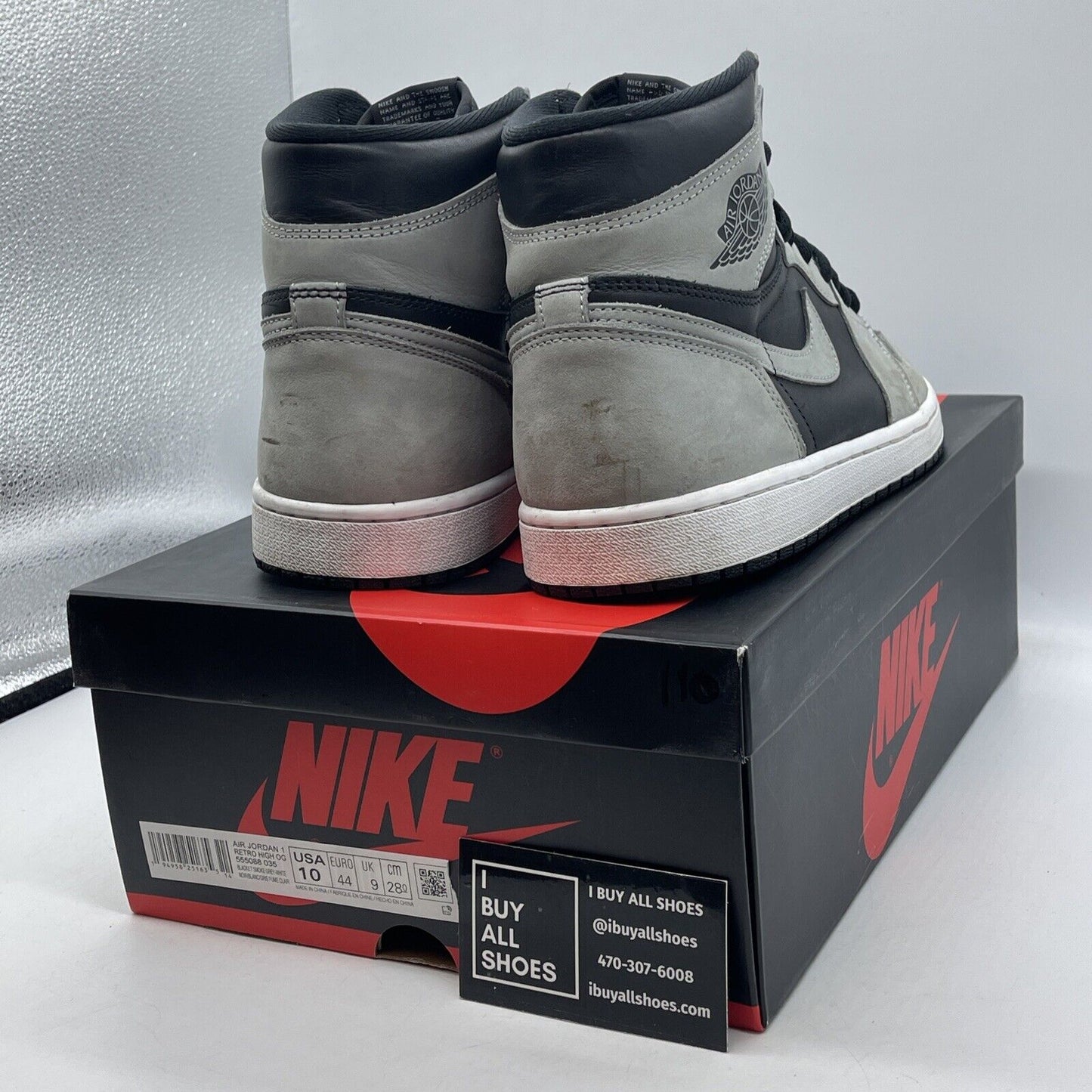 Size 10 - Jordan 1 Retro OG High Shadow 2.0 Grey Black Suede Leather (555088-035