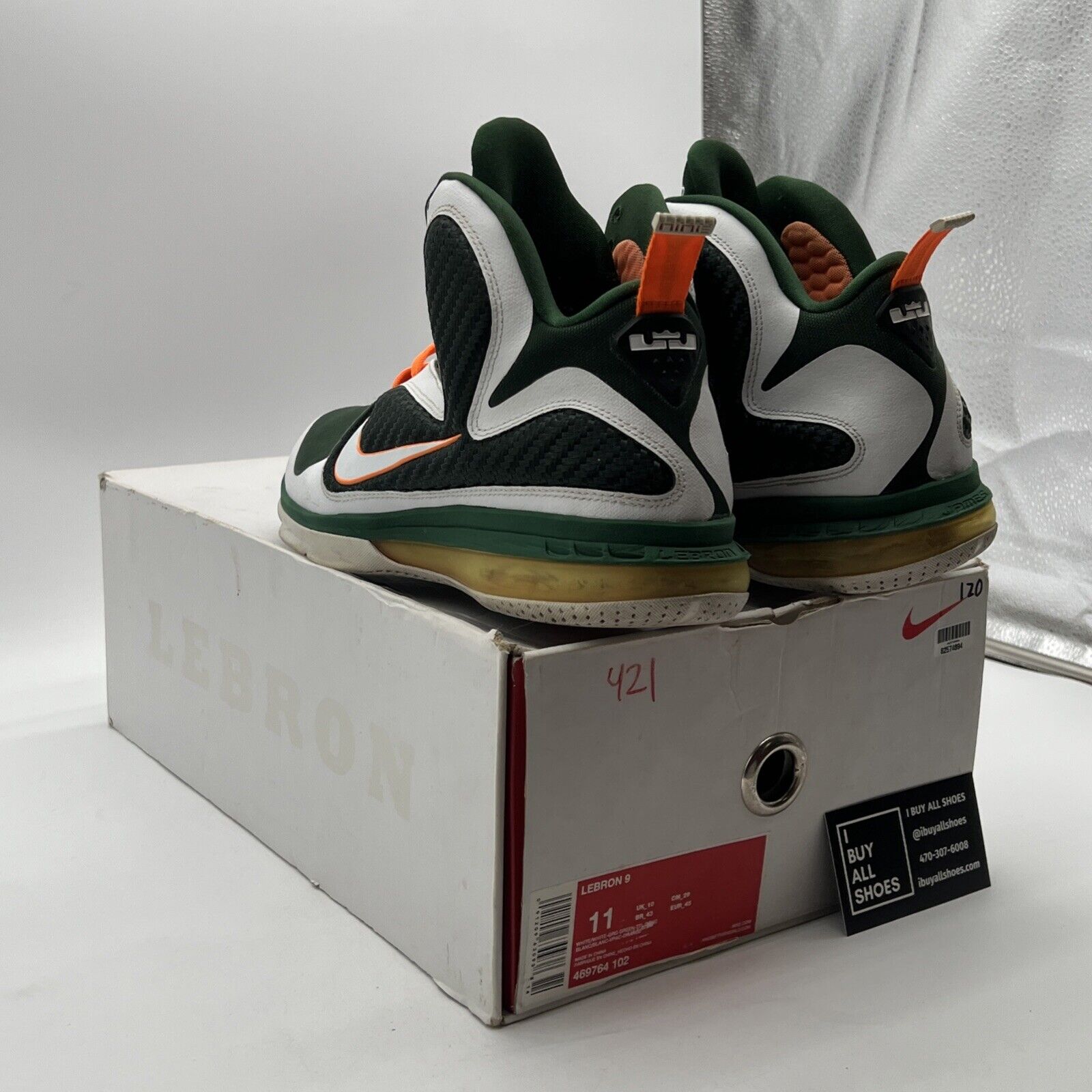 Size 11 - Nike LeBron 9 Miami Hurricanes (469764-102)