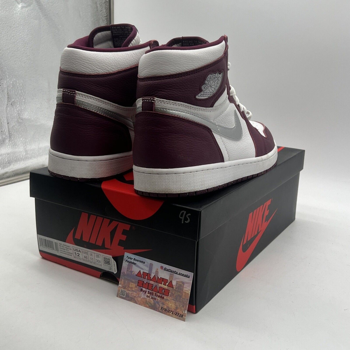 Size 12 - Jordan 1 Retro High OG Bordeaux White Silver Leather (555088-611)