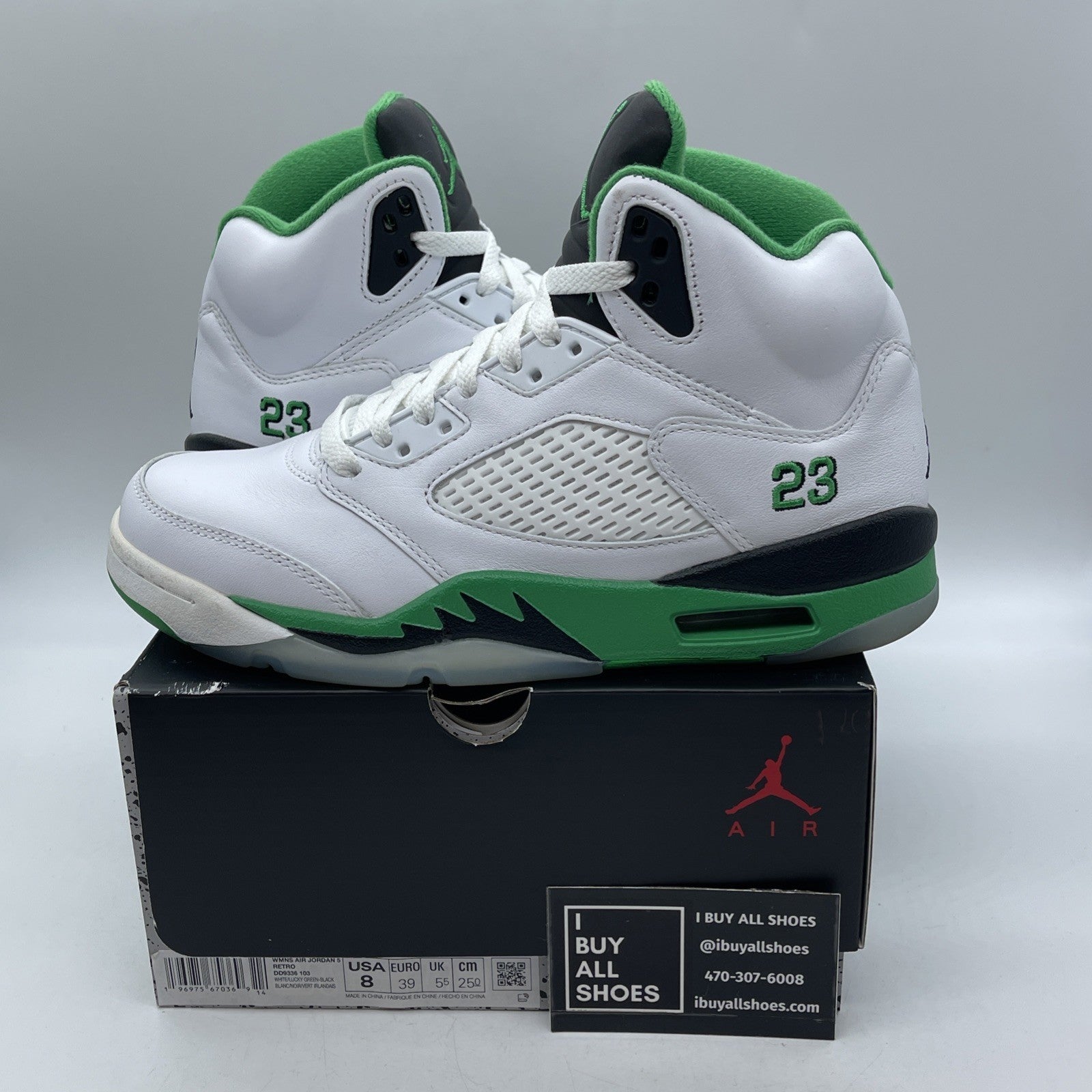 Size 8W - Air Jordan 5 Retro Lucky Green Black White Leather (DD9336-103)