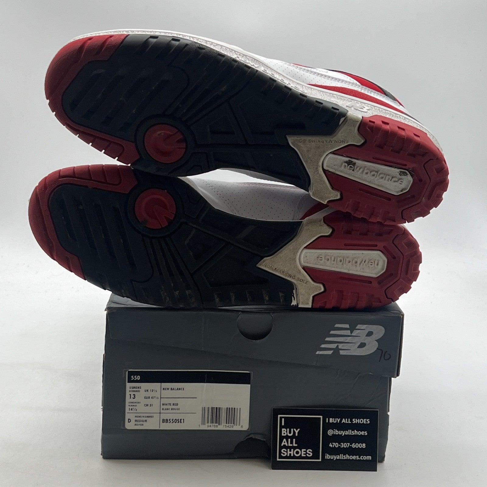 Size 13 - New Balance 550 Men's (BB550SE1) White Team Red Leather Athletic Shoes