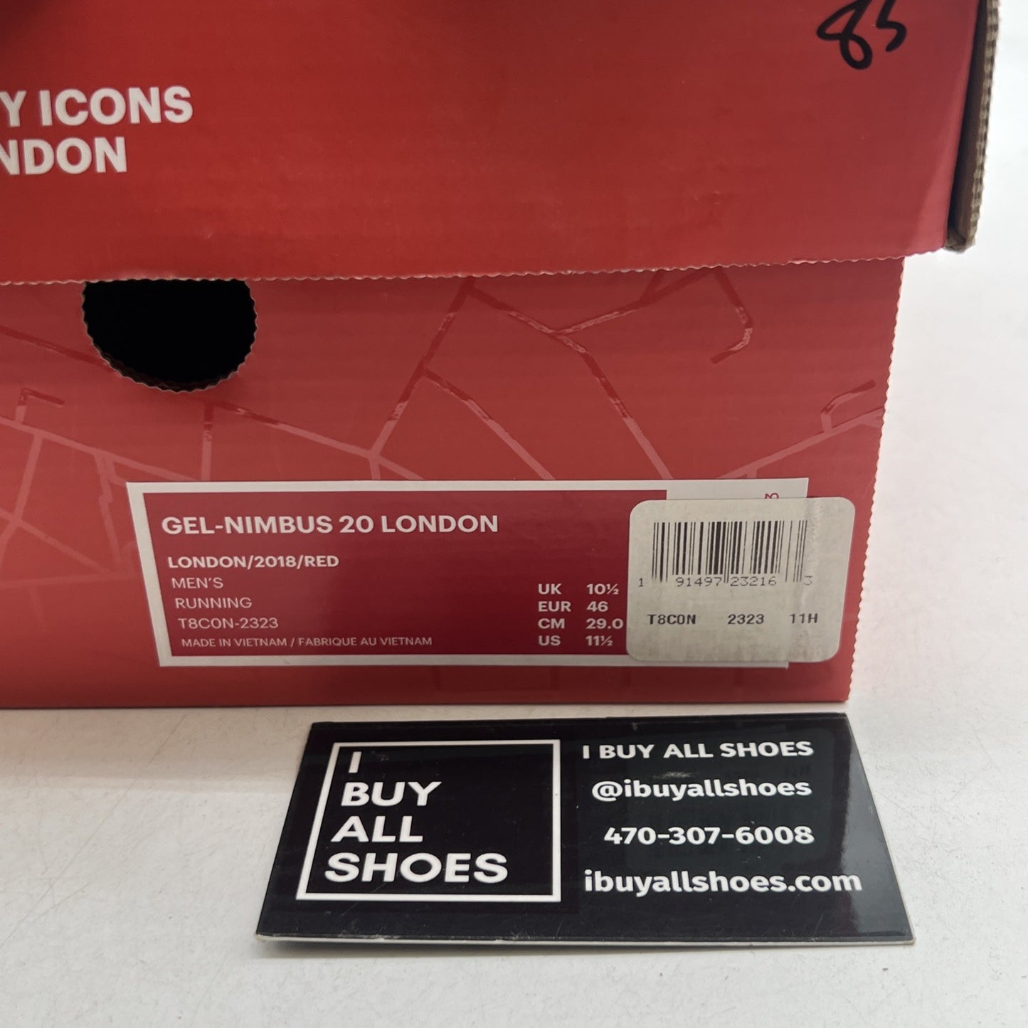 Size 11.5 - Asics Gel-Nimbus 20 City Icon London Ltd Edition Red (T8C0N-2323)