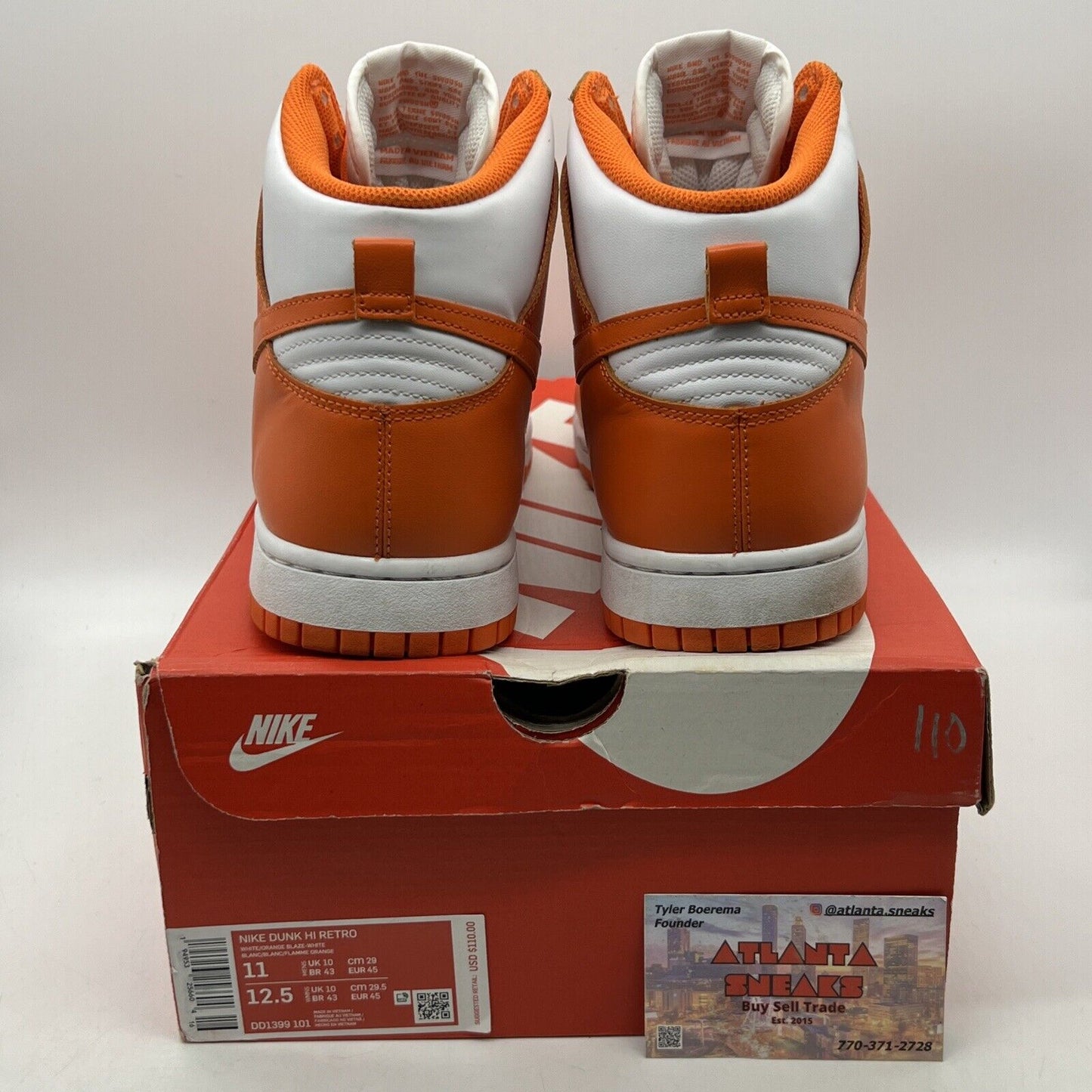 Size 11 - Nike Dunk SP 2021 High Syracuse White Leather Orange (DD1399-101)