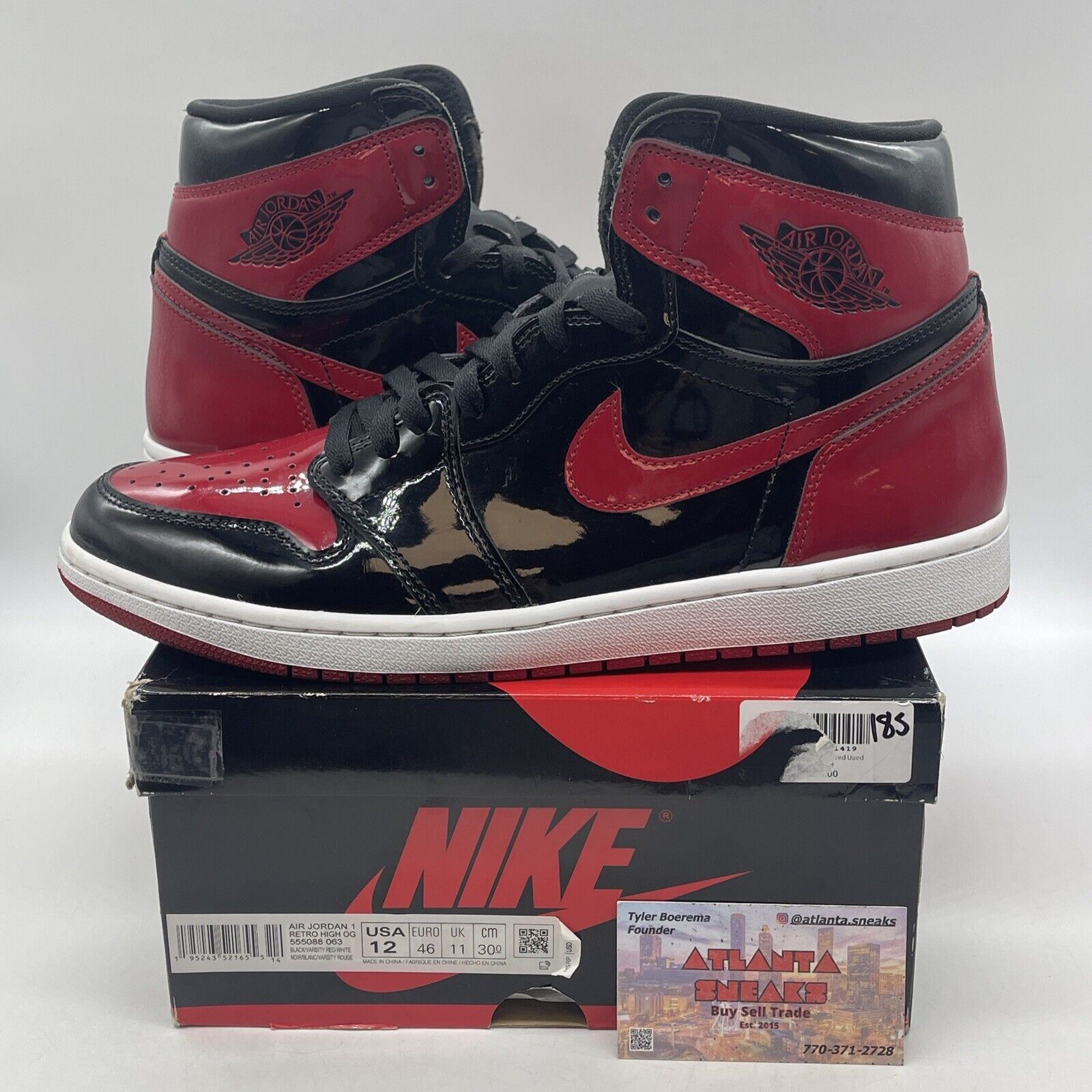 Size 12 - Jordan 1 Retro OG High Patent Bred Red Black Leather (555088-063)