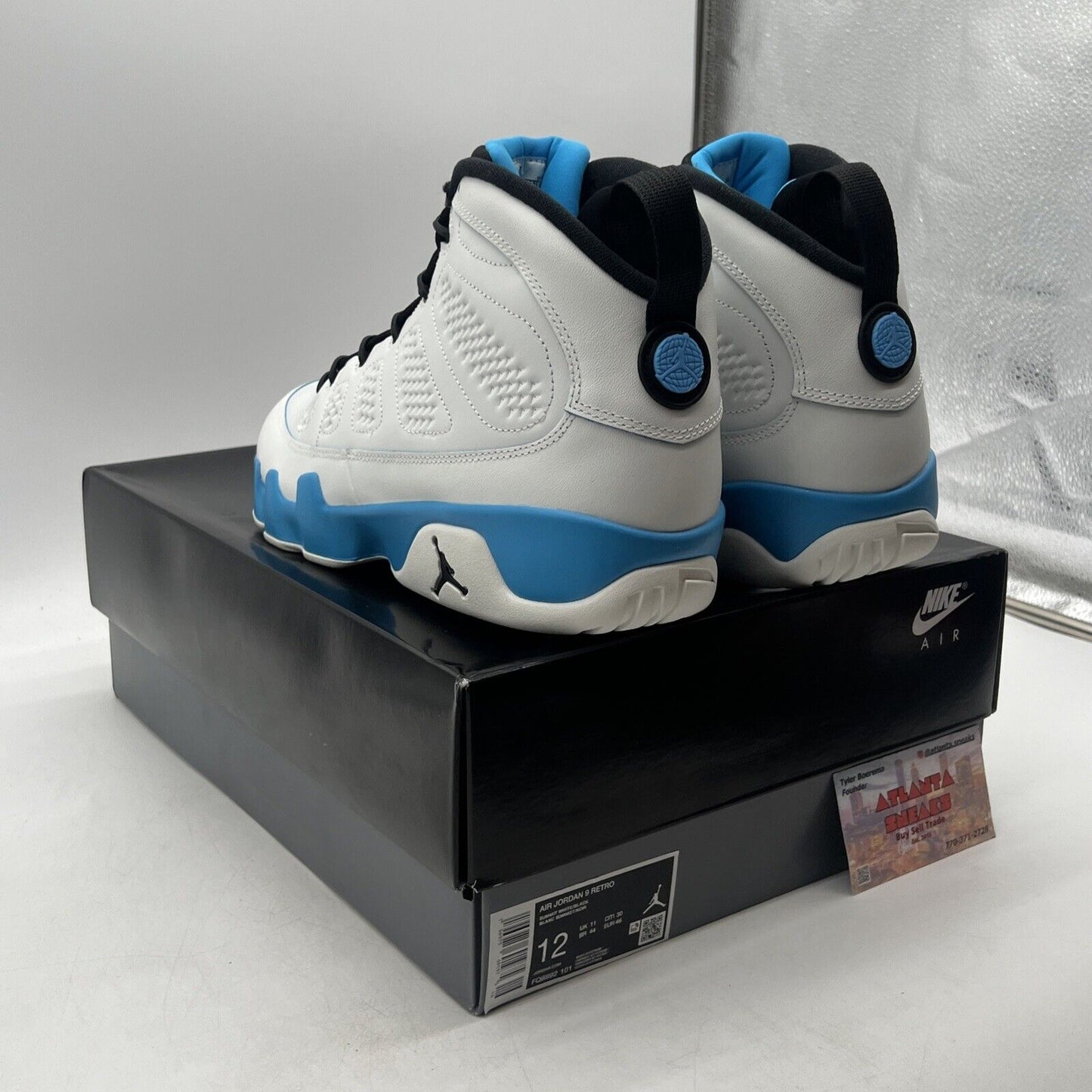 Size 12 - Air Jordan 9 Retro 2024 Powder Blue Black Leather White (FQ8992-101)