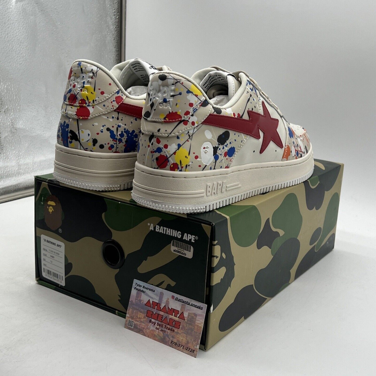 Size 13 - A Bathing Ape Bapesta Low Paint Splatter - Ivory (1120119009)