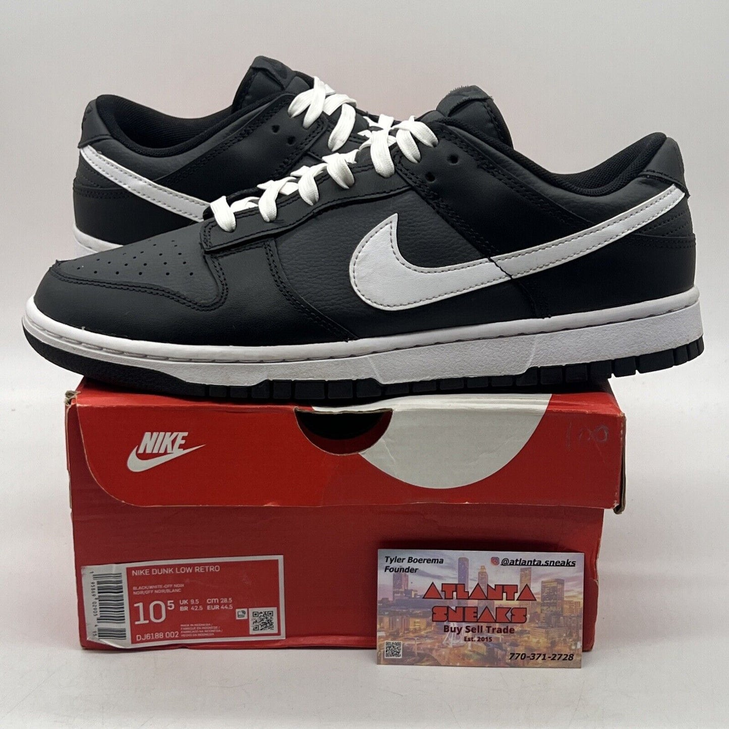 Size 10.5 - Nike Dunk Low Black Panda Leather (DJ6188-002)
