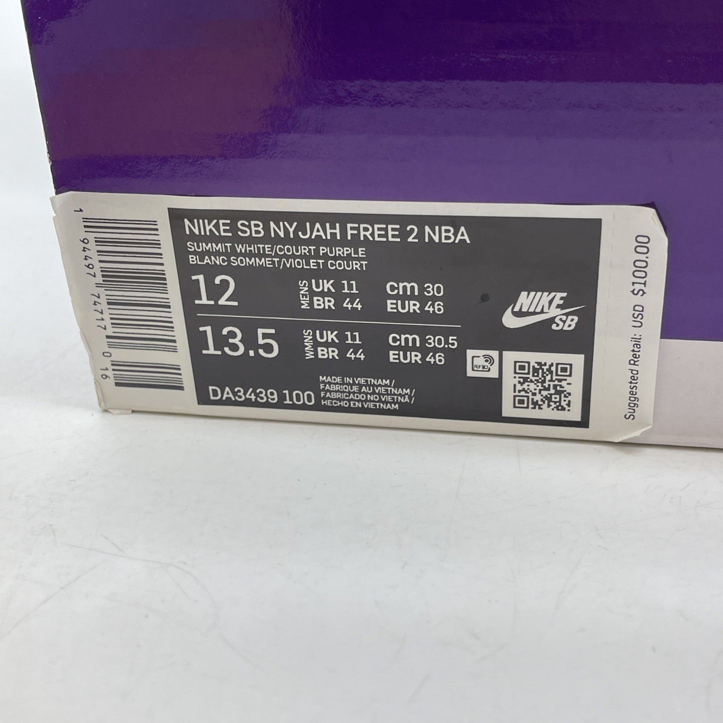 Size 12 - Nike NBA x Nyjah Free 2 SB Lakers White Leather (DA3439-100)