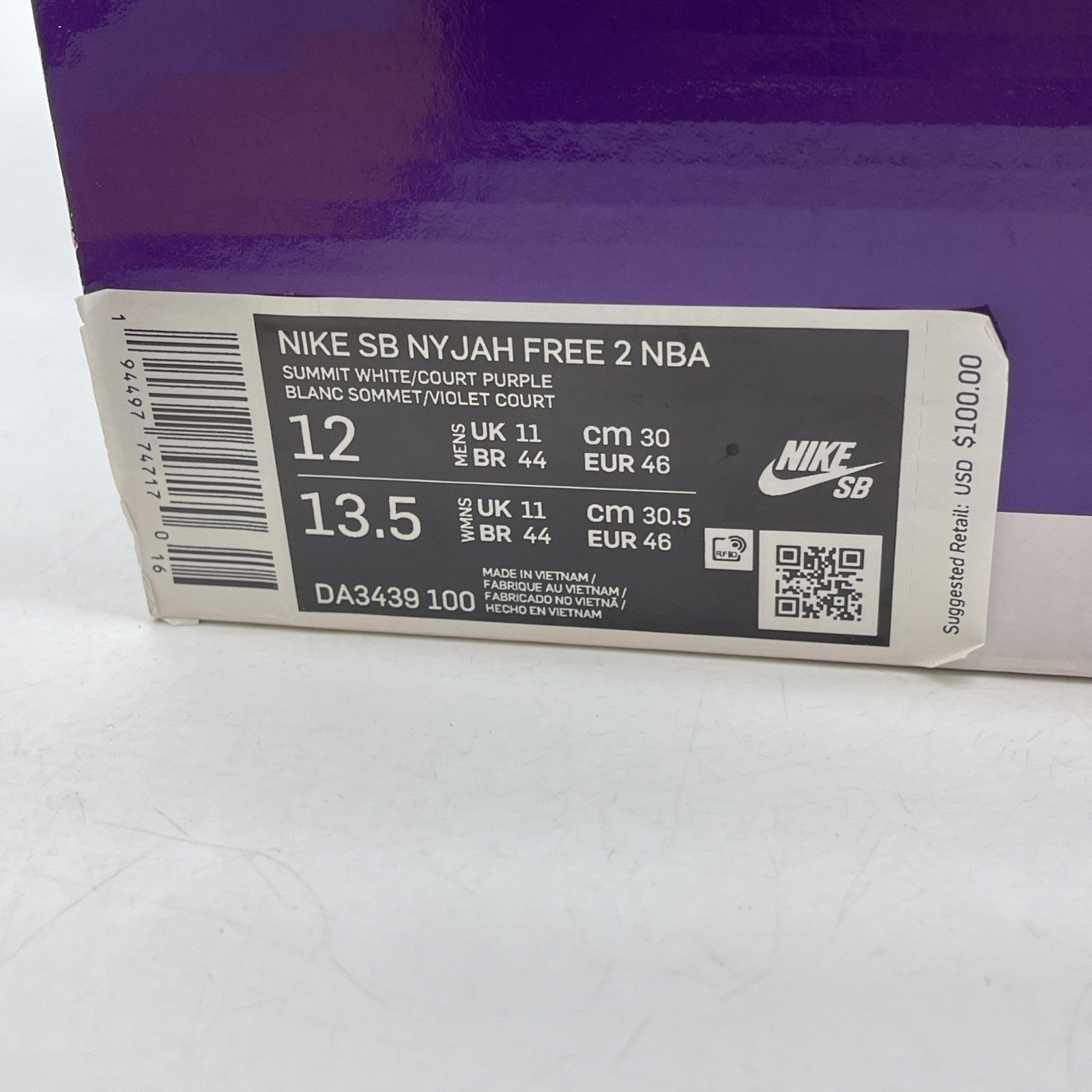 Size 12 - Nike NBA x Nyjah Free 2 SB Lakers White Leather (DA3439-100)