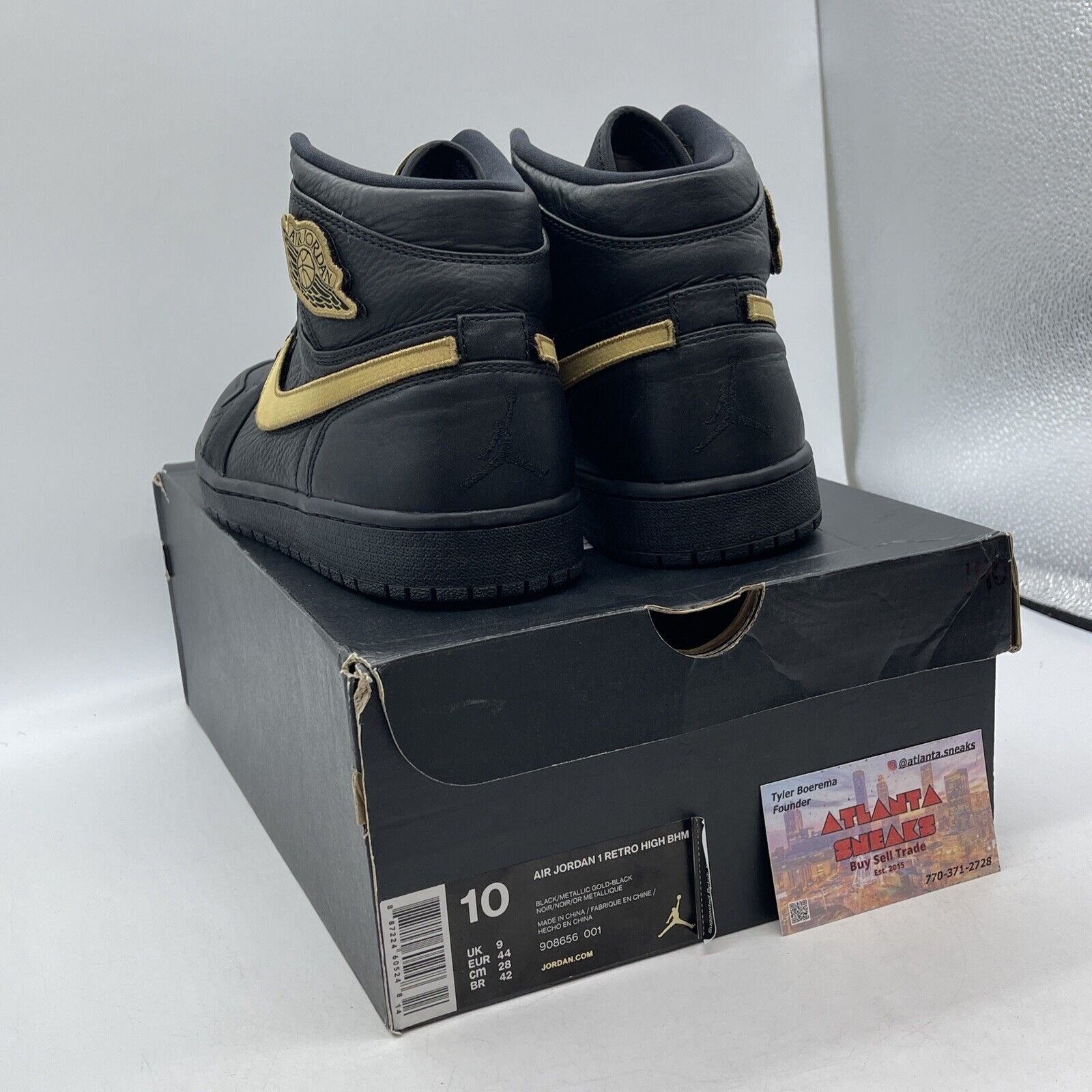 Size 10 - Air Jordan 1 Retro 2017 High BHM Gold Black Leather (908656-001)