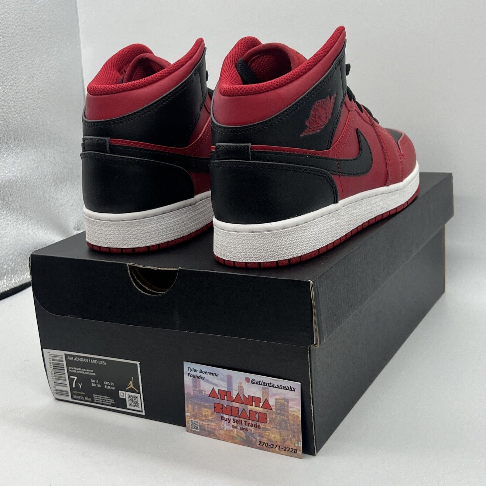 Size 7 - Jordan 1 Mid Reverse Bred Brand New Og All Black Red White