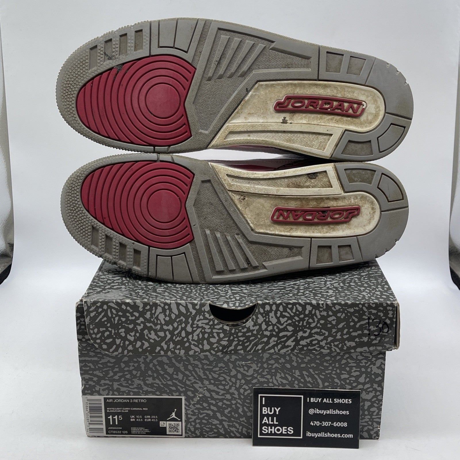 Size 11.5 - Jordan 3 Retro Mid Cardinal Red White Grey Leather (CT8532-126
