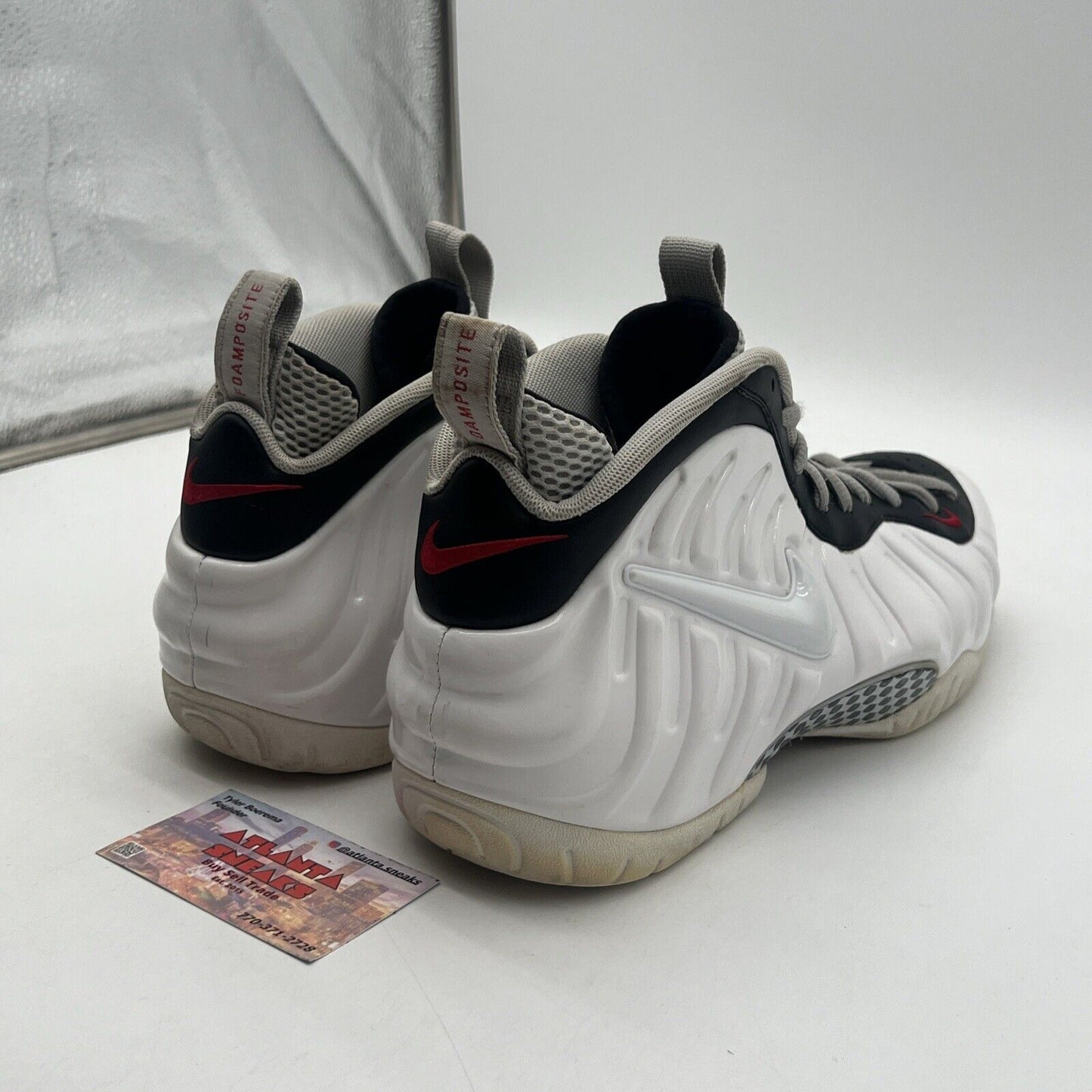 Size 10.5 - Nike Air Foamposite Pro Chrome White White Suede Red (624041-103)