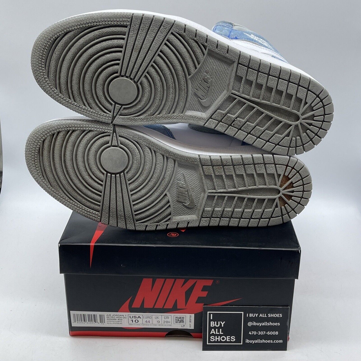 Size 10 - Jordan 1 Retro OG High Hyper Royal Blue Grey Suede Leather (555088-402