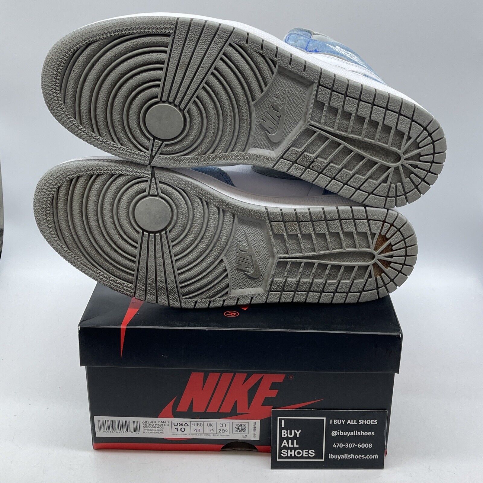 Size 10 - Jordan 1 Retro OG High Hyper Royal Blue Grey Suede Leather (555088-402