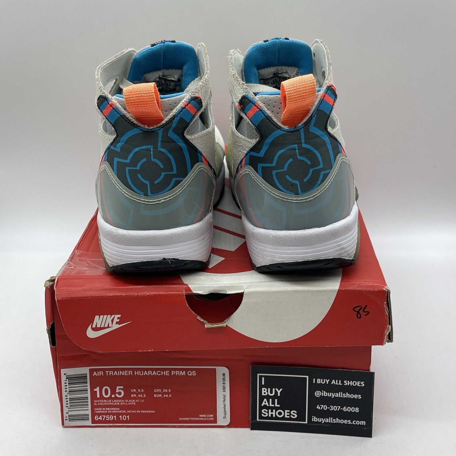 Size 10.5 - Nike Air Trainer Huarache Premium White Leather (647591-101)