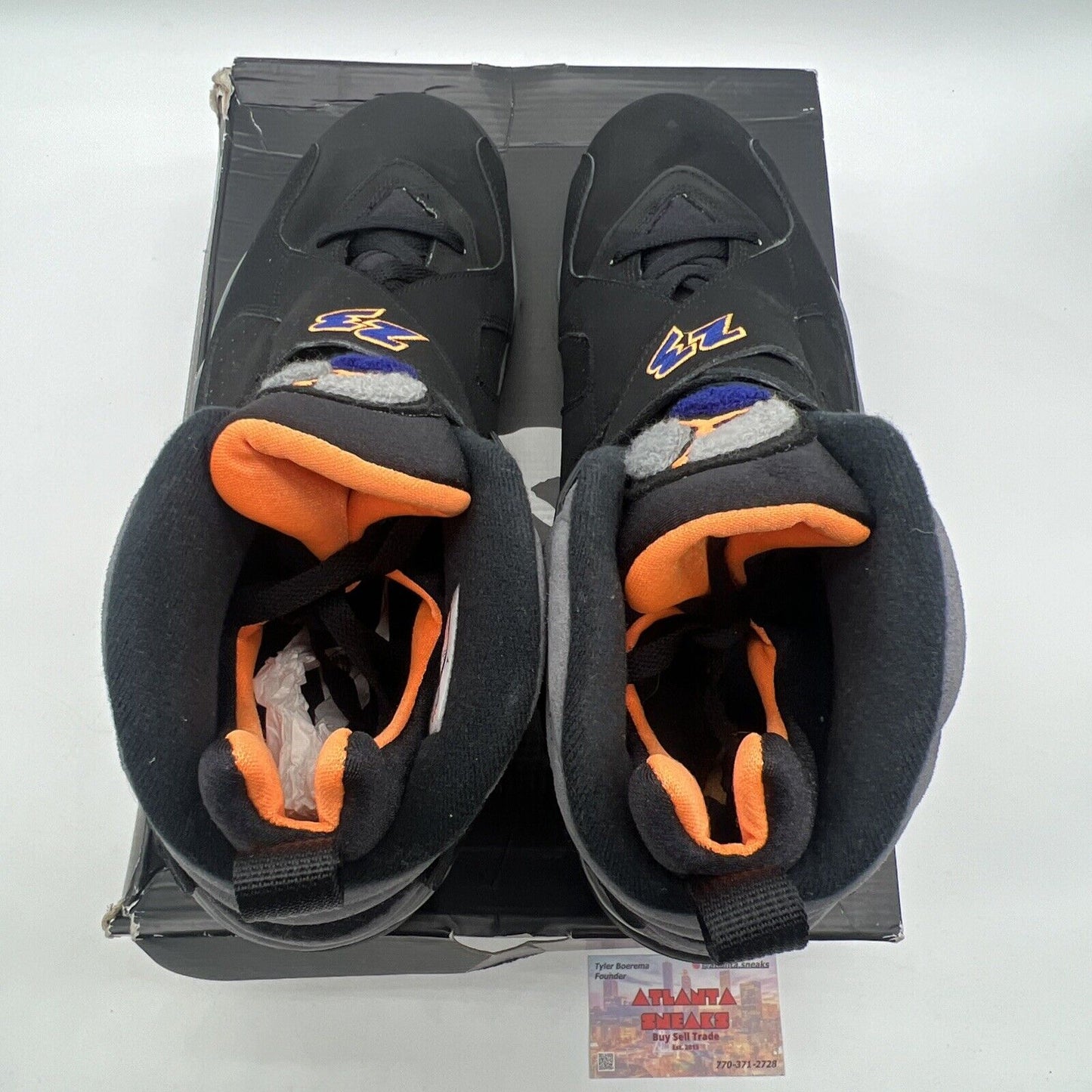 Size 13.5 - Air Jordan 8 Retro Phoenix Suns Black Grey Suede Orange (305481-043)