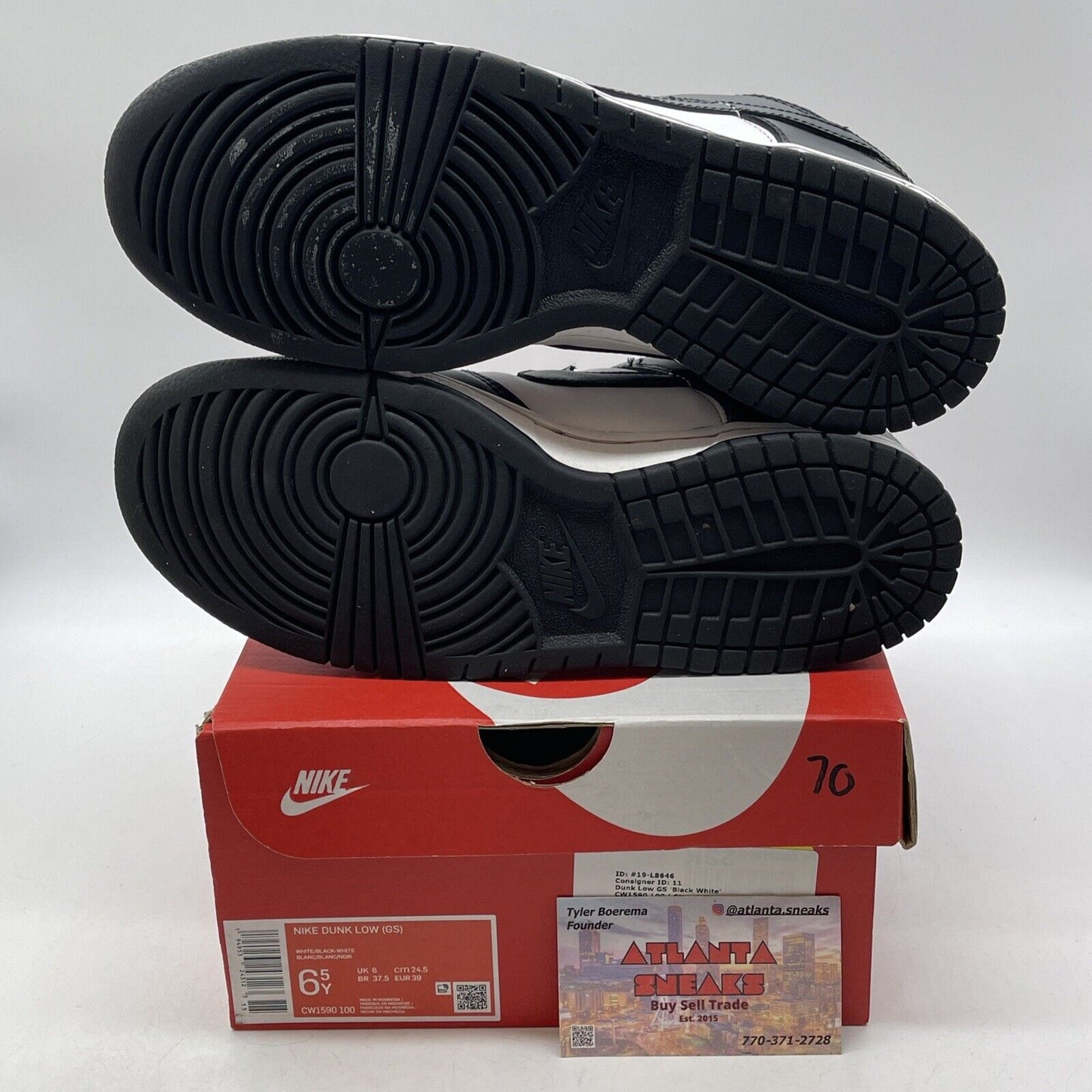 Size 6.5Y - Dunk Low GS Black white Leather  (CW1590-100)