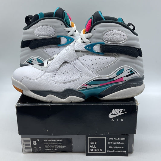 Size 8.5 - Air Jordan 8 Retro South Beach White Blue Leather (305381-113)