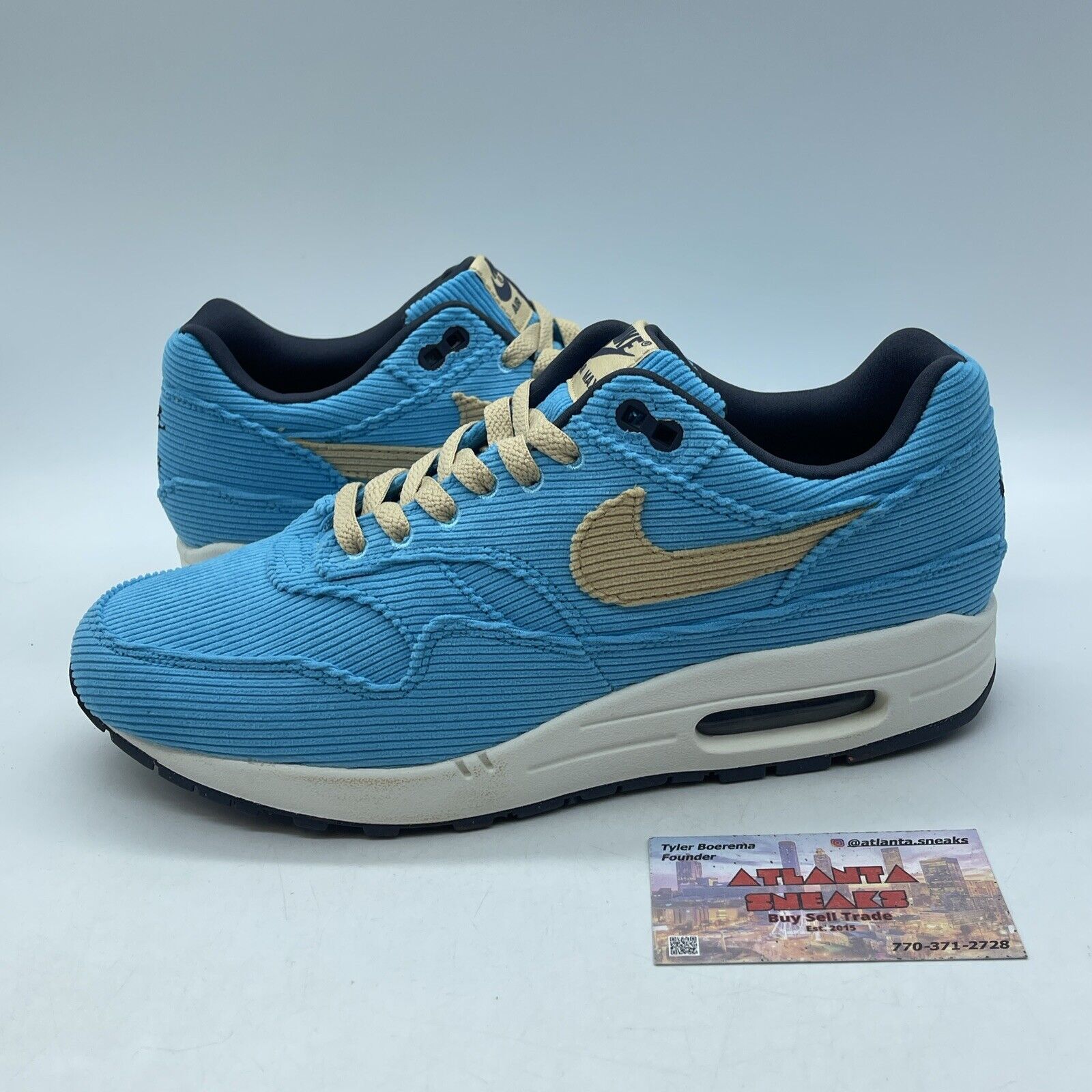 Size 9 - Nike Air Max 1 Premium Baltic Blue Corduroy Brown Suede (FB8915-400)