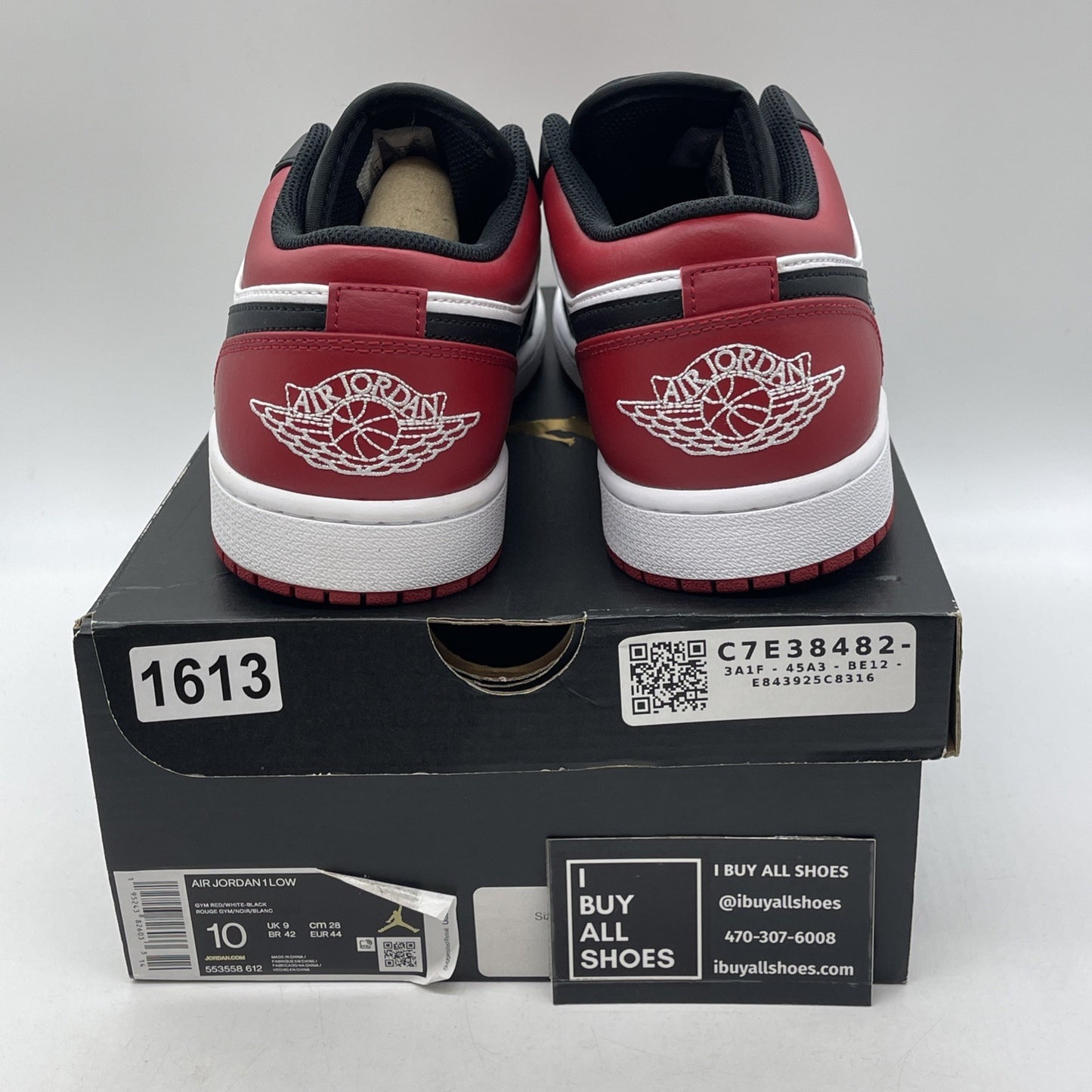Size 10 - Air Jordan 1 Low Bred Toe Red White Black Leather (553558-612)