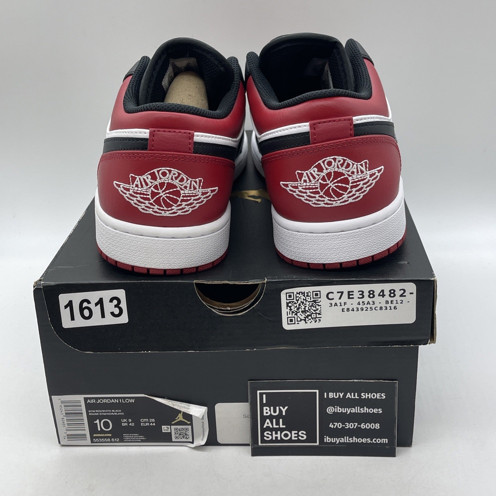 Size 10 - Air Jordan 1 Low Bred Toe Red White Black Leather (553558-612)