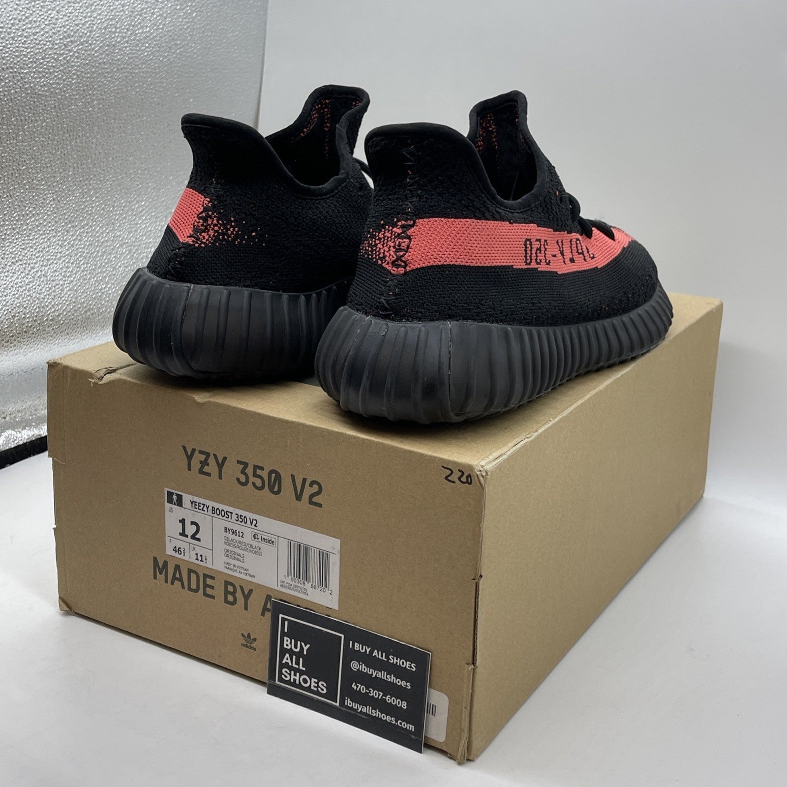 Size 12 - adidas Yeezy Boost 350 V2 Low Red Stripe Black Suede (BY9612)