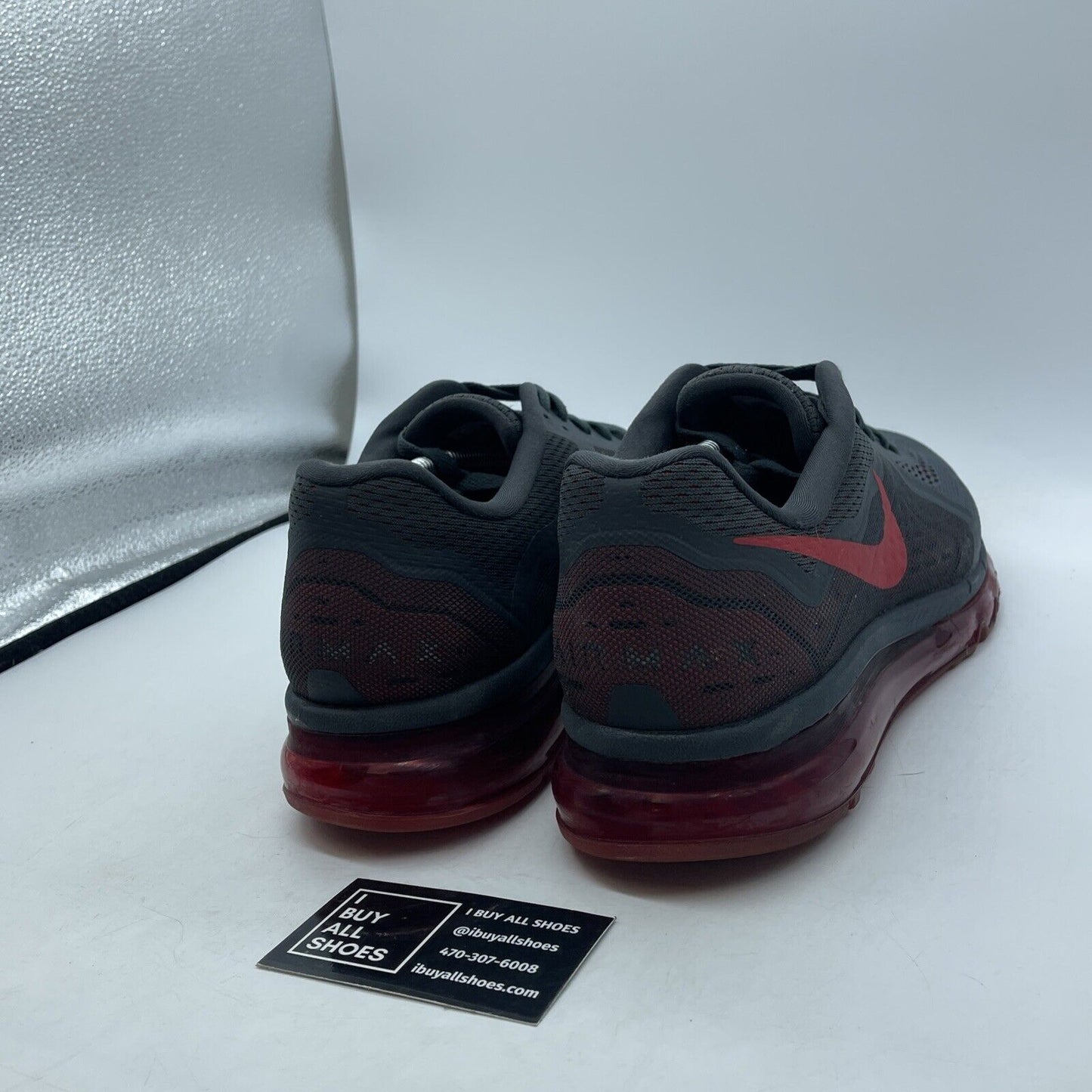 Size 13 - Nike Air Max 2014 Anthracite Grey Red Suede Leather (621077-066)