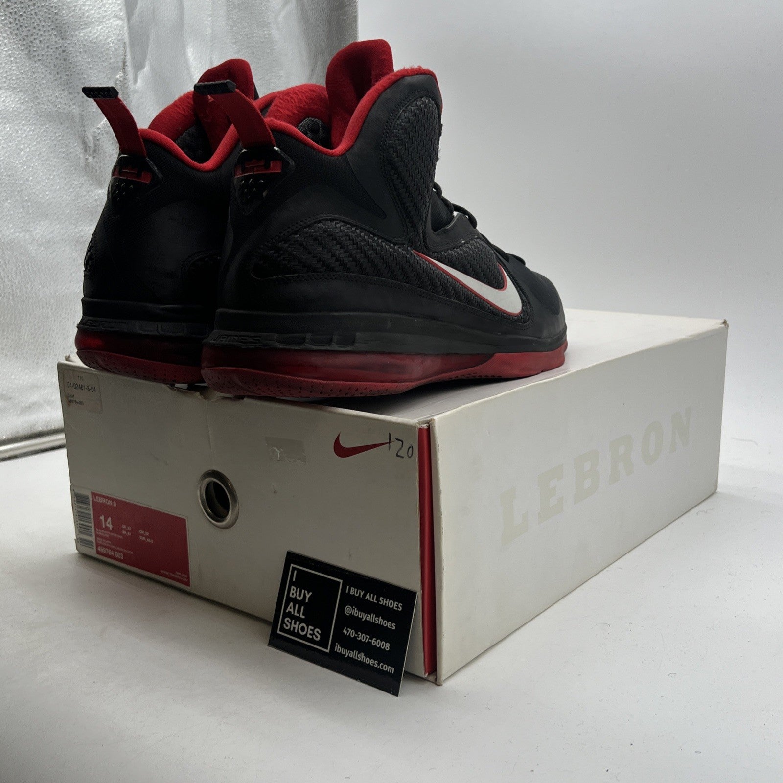 Size 14 - Nike LeBron 9 Black White Red (469764-003)