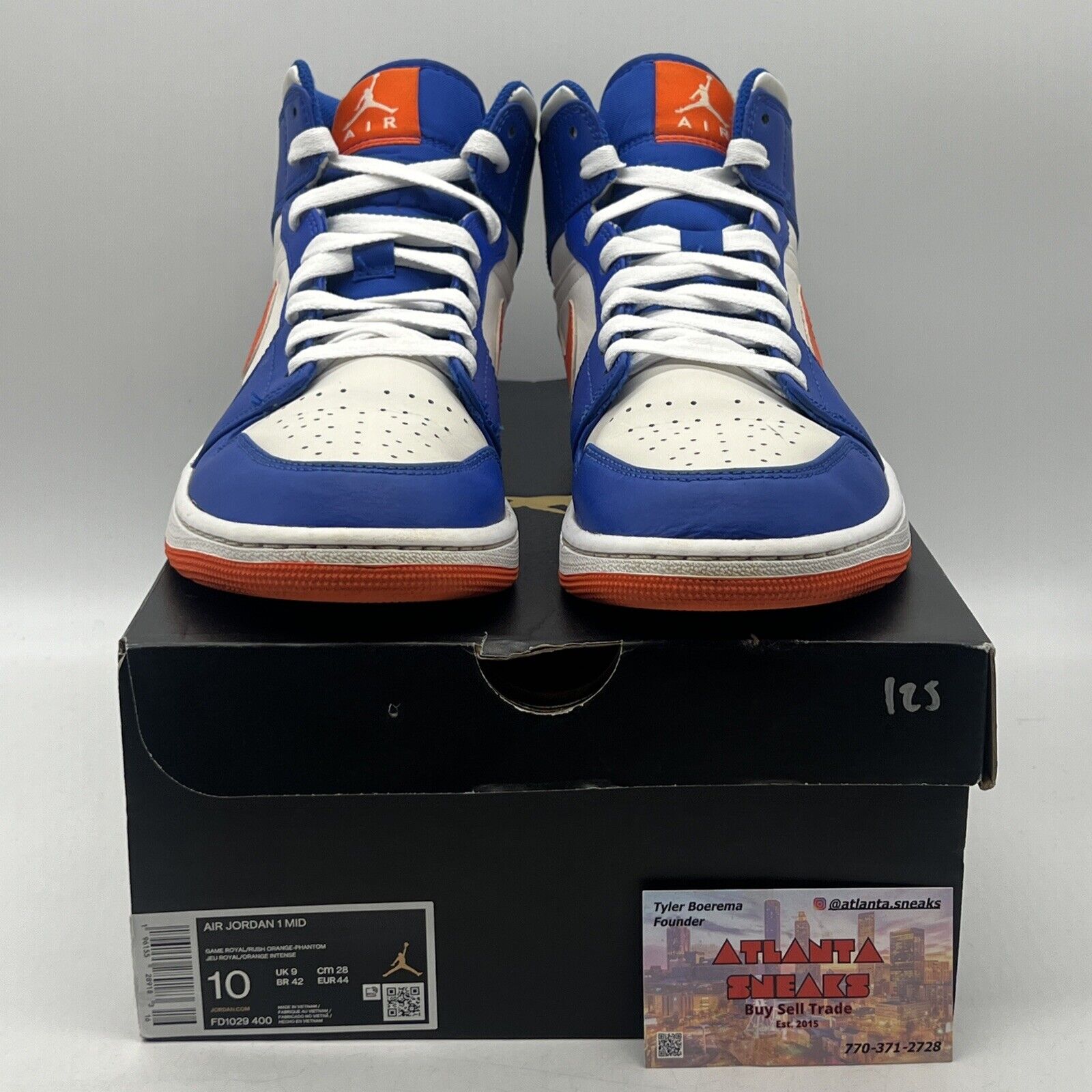 Size 10 - Jordan 1 Mid Knicks 2023 White Blue Orange Leather (FD1029-400)