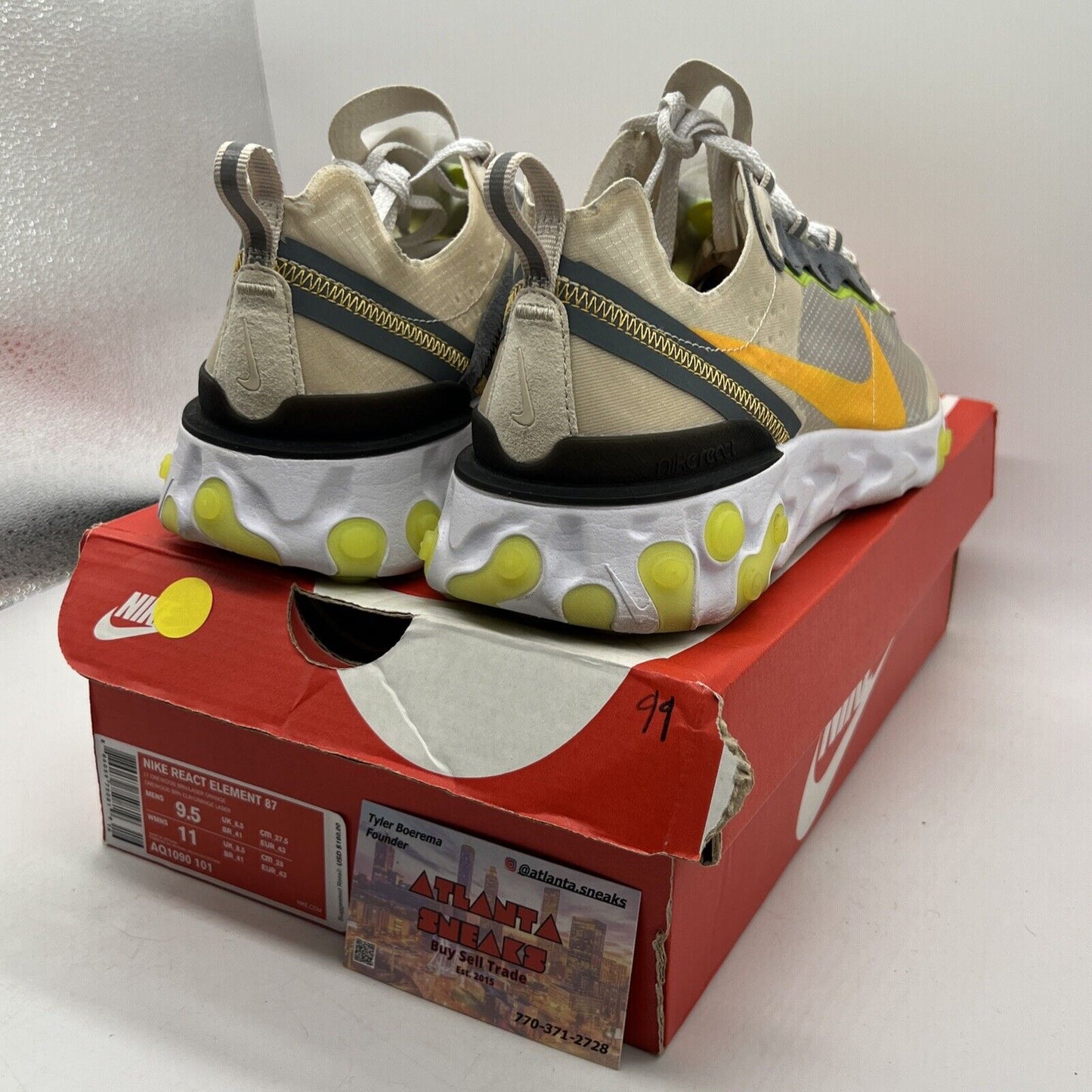 Size 9.5 - Nike React Element 87 Light Orewood White Black Green