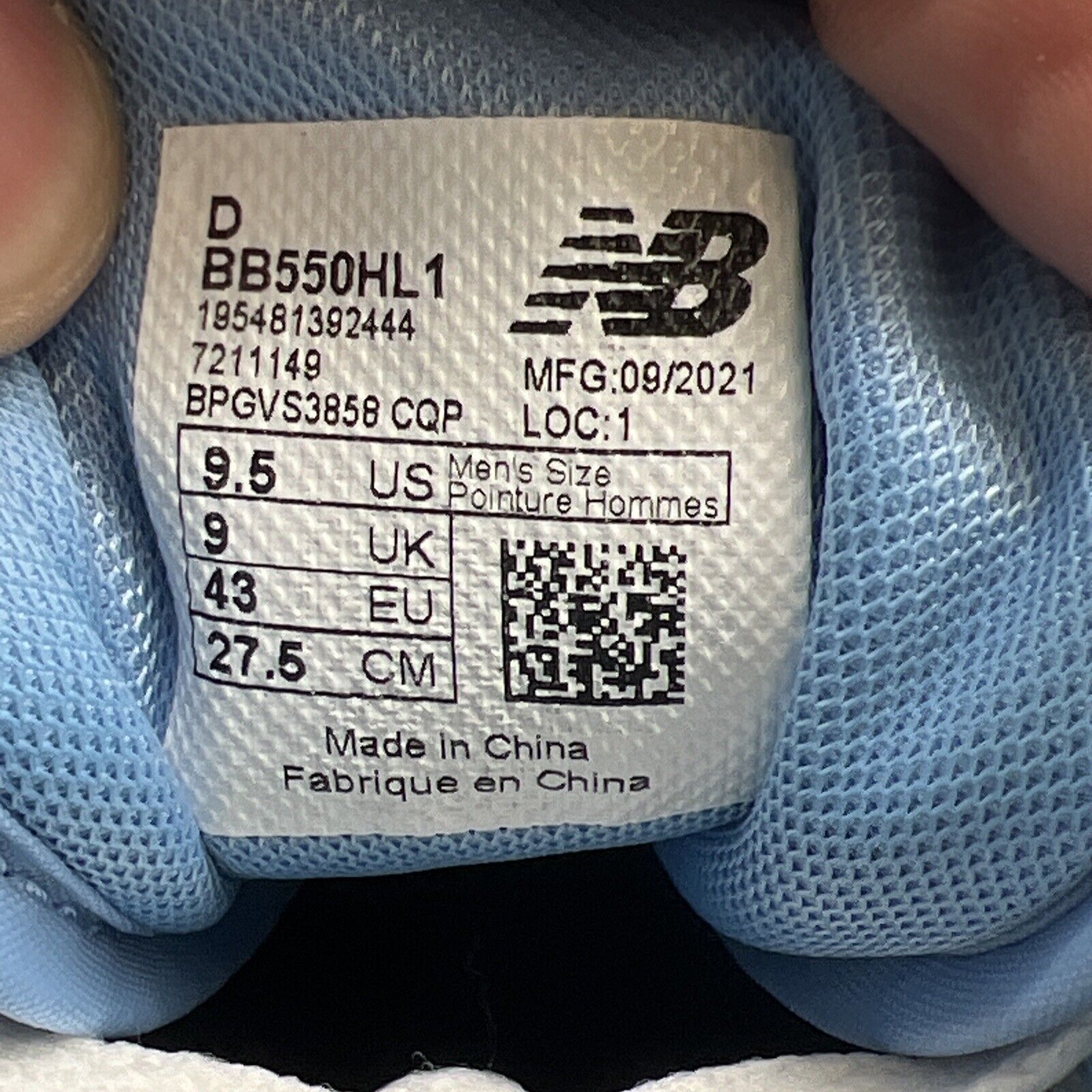 Size 9.5 - New Balance 550 Team Carolina Blue Black White Leather (BB550HL1)